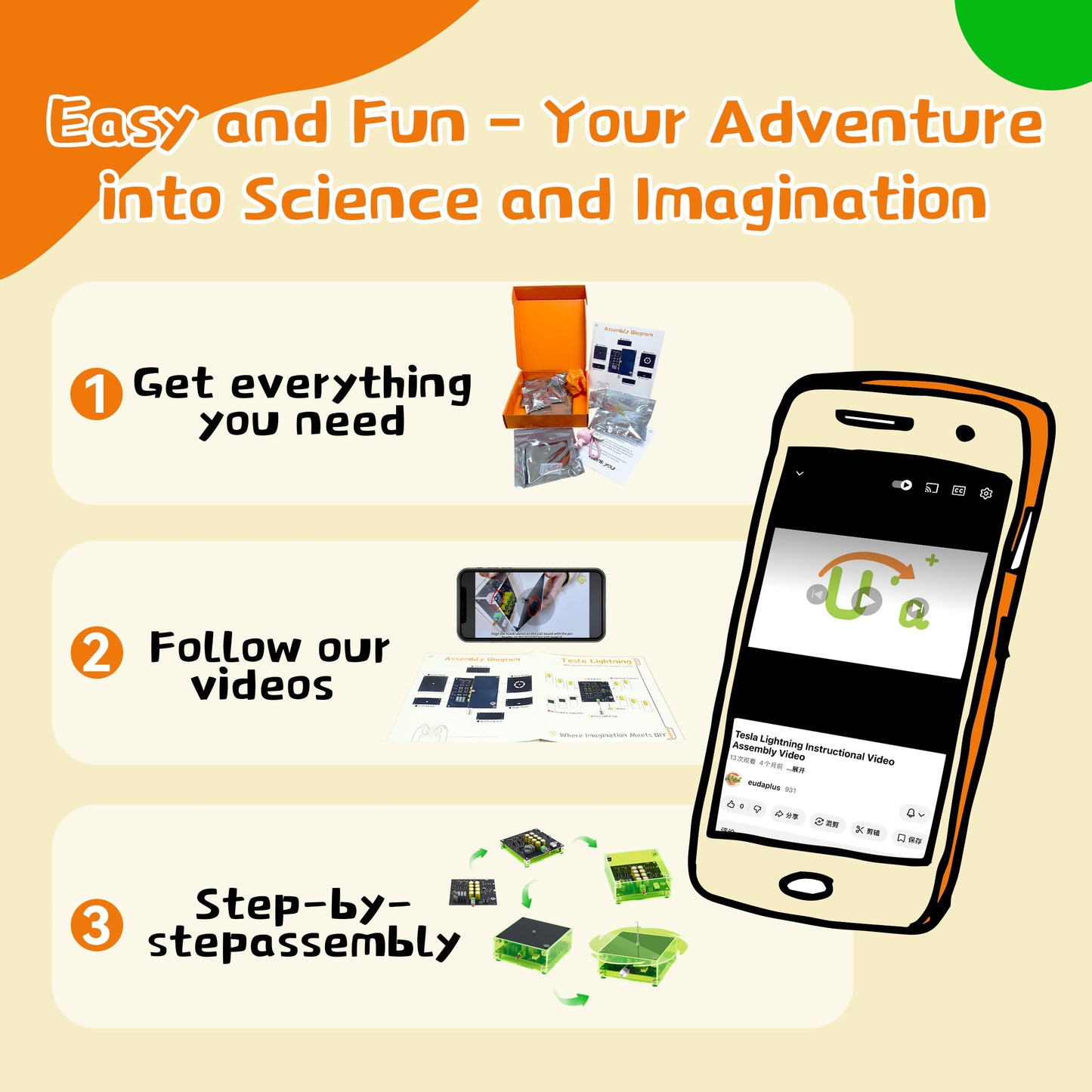 eUda+ STEM Tesla Lightning Kit for Ages 8+ Stem Projects for Kids Ages 8-12 Teen Gift for Boys Girls 13-17 Science Kit for Kids 12-15 Tesla Coil Kit Build Your Own (Assembly Version, FWFB)