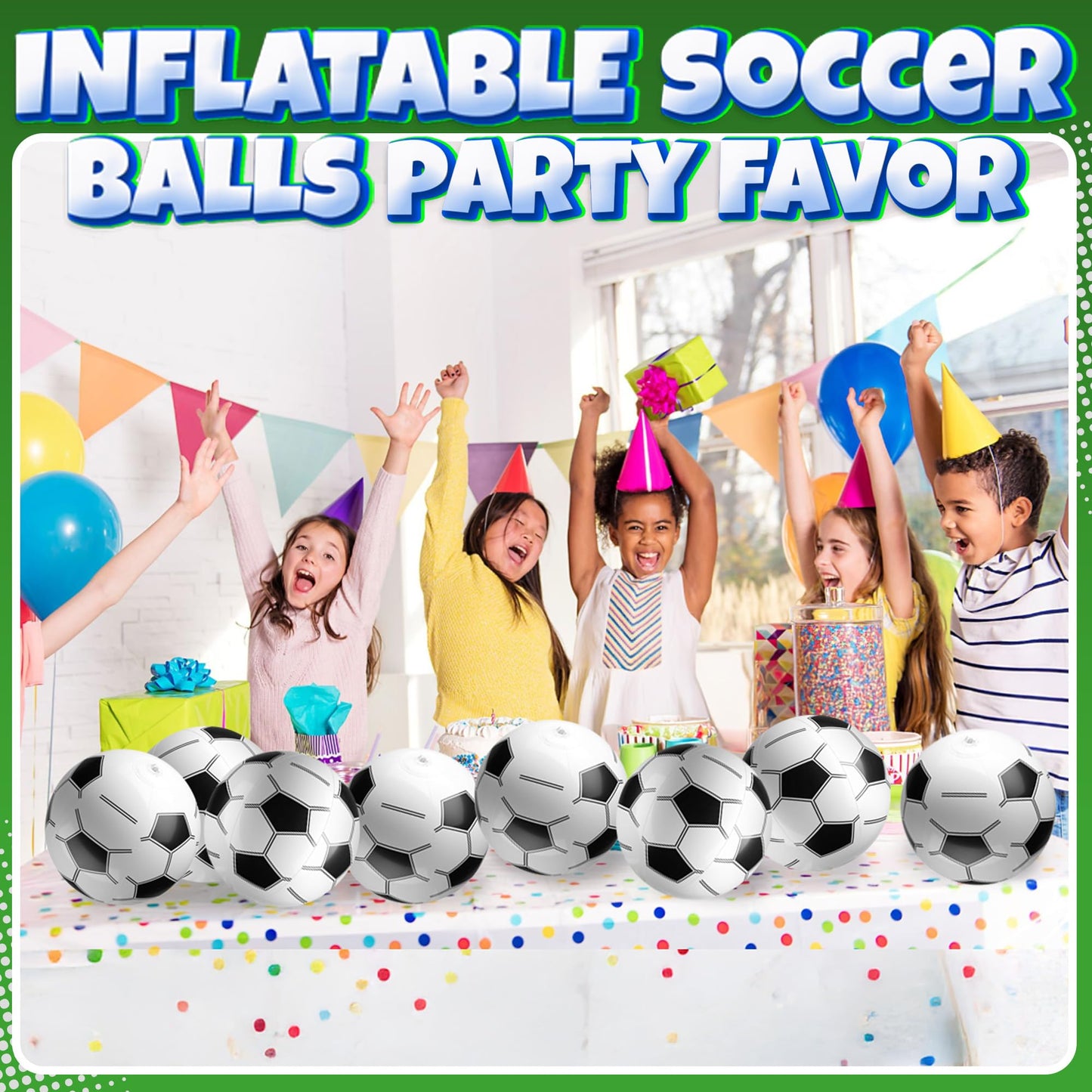 Bedwina Inflatable Soccer Balls (Pack of 12) 16-inch, Beach Balls Bulk for Beach Toys & Soccer Birthday Party Decorations & Party Favors for Kids, Goodie Bags Stuffers