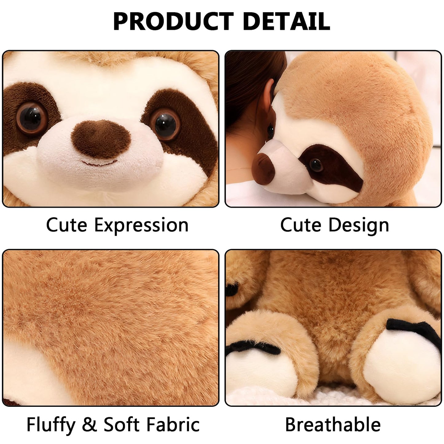 VSFNDB Sloth Stuffed Animal Sloth Plush Toy Large Cute Soft Cuddly Plushies Toys Fluffy Plushy Plushie Dolls Huggable Pillow Cushion Birthday Gifts for Girls Boys Kids Teens Adults Decors, 16.1Inches
