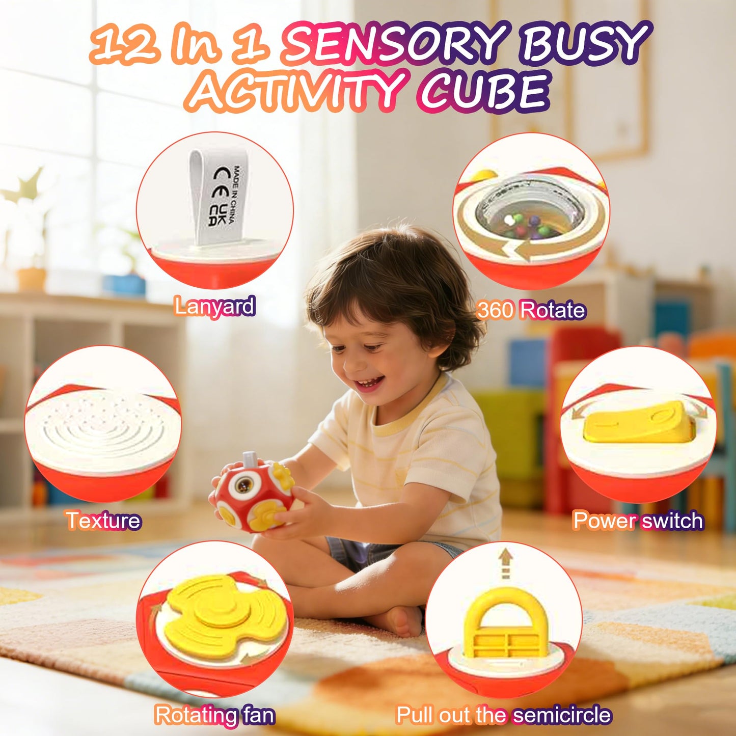 HUNKING Busy Cube for Toddlers 1-3,12-in-1- Montessori Sensory Activity Cube with Children's Intellectual Development Learning,Educational Learning Gifts for Boys & Girls