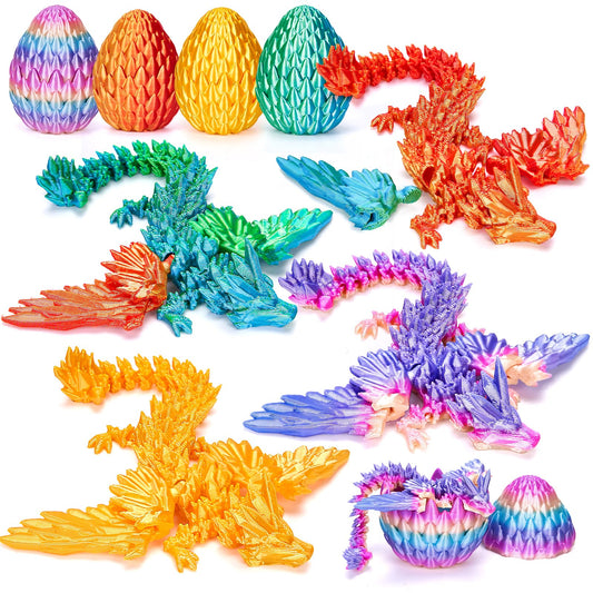 TBOLINE 4PCS 3D Printed Dragon Egg, Christmas Stocking Stuffers for Kids, Articulated Crystal Animals Fidget Toy, Small 3D Printer Dinosaur Eggs Party Favors Toy for Kids Boy Girls 5-7 8-12