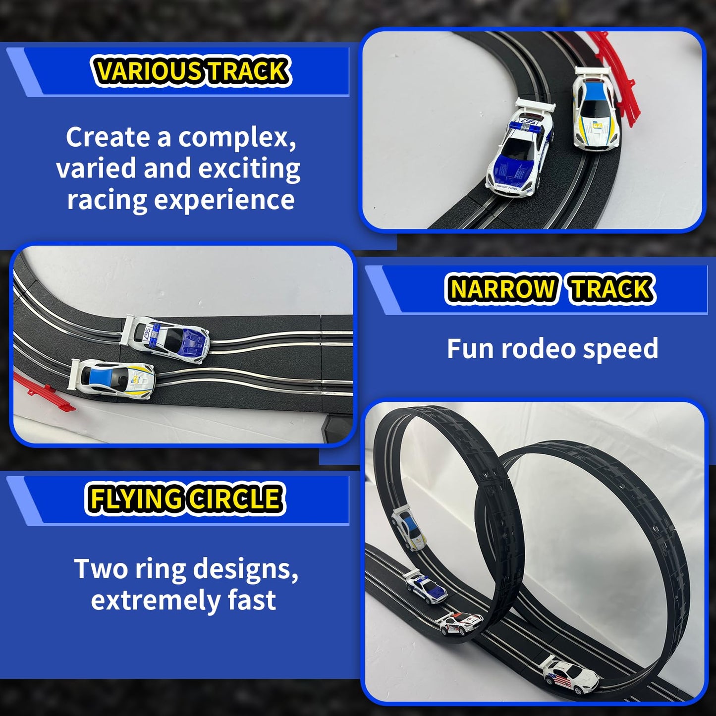 AGM MASETCH Slot Car Racing Track Set with 4 Unique Slot Cars, Battery Powered or Electric Car Track, Gift Toys for Boys Girls 4-12 Years Old