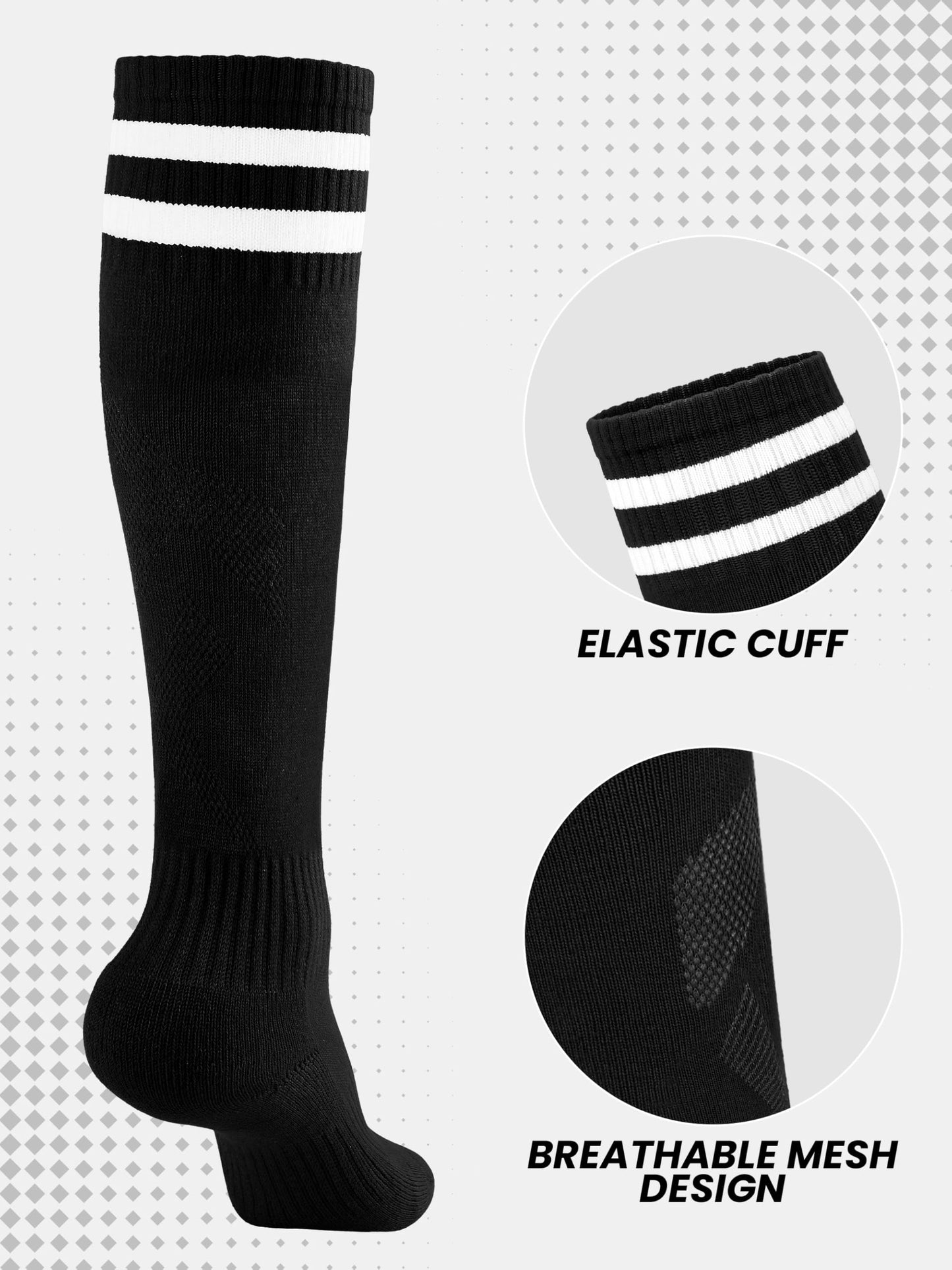 Hryrbay 4 Pairs Kids Cotton Soccer Socks Cushion Striped Baseball Uniform Boys World Cup Sock Toddler Girls Knee High Socks (Black,3-6 Years)