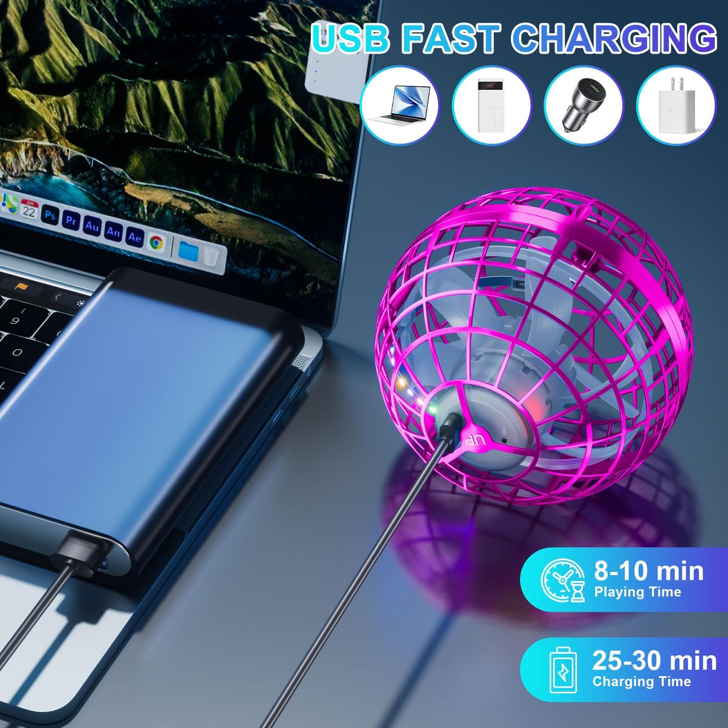 Flying Orb Ball Toys Cosmic Globe Soaring Magic Hover Hand Controlled Boomerang Spinner Mini Orbit Drone Kids Adults Outdoor Cool Stuff Toys Gift for 6 7 8 9 10+ Year Old Boys Girls Teens