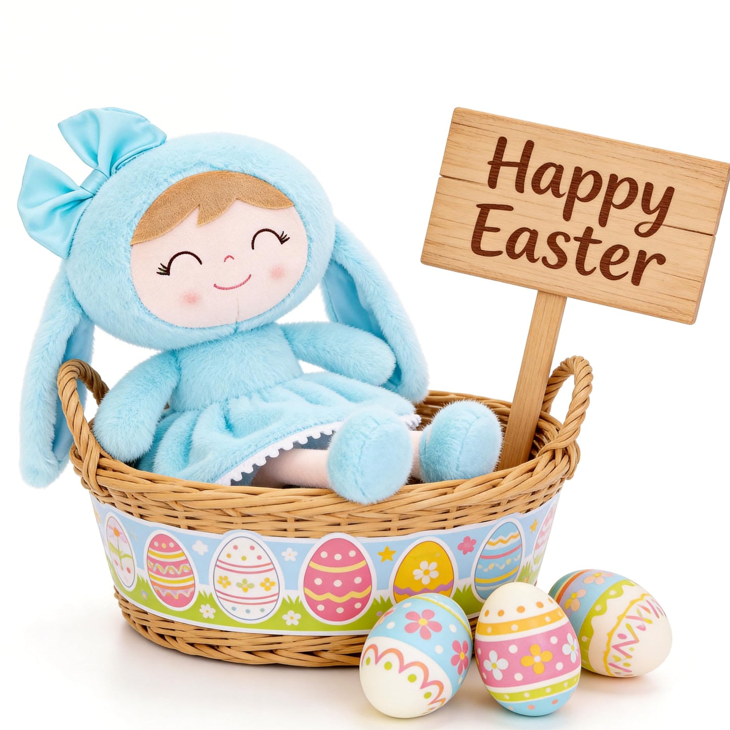 Gloveleya Easter Bunny Gift Plush Bunny Dolls First Baby Doll for Toddlers Rabbit Toy Gifts for Girl Blue 12 Inches