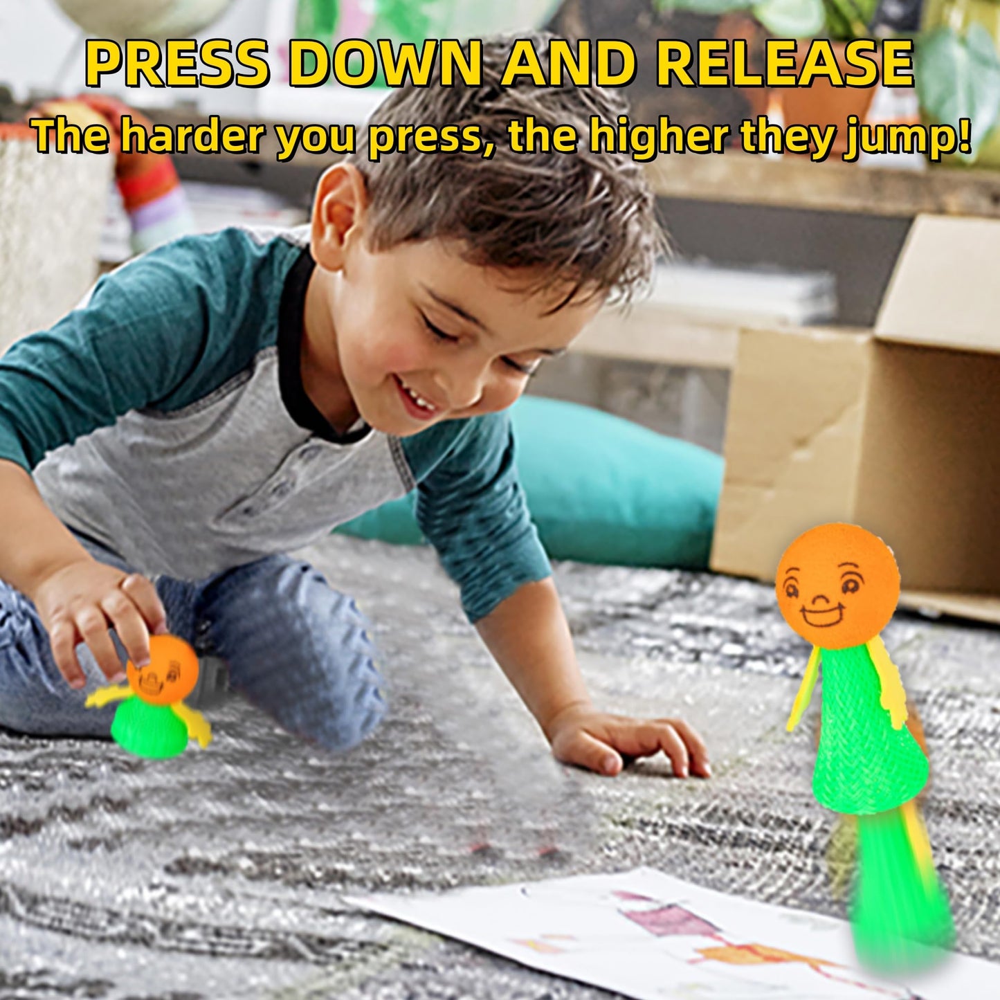 Nbguigdstr 48Pcs Jumping Spring Rockets Launchers Fidget Emoticon Popper Toys for Kids Party Favors,Valentine Day Birthday Return Gifts,Goodie Bags Pinata Stuffers,Classroom Treasure Box Prizes Bulk