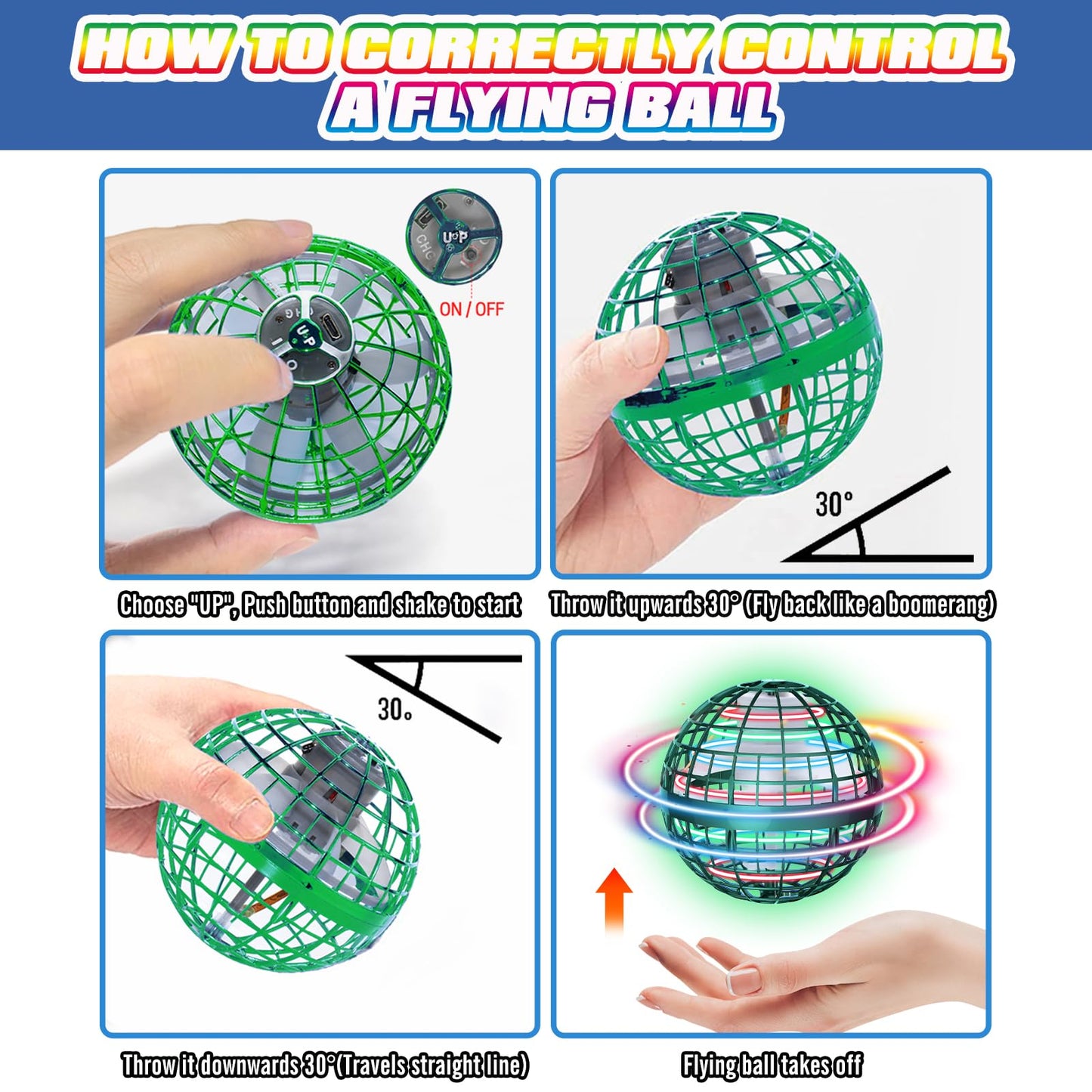 UROINT 2026 Flying Orb Ball for Kids, Magical Hover Cosmic Space Boomerang Rotating Floating Mini Hand Drone Stocking Stuffer Xmas Toys for Girls Boys Teen Age 6 7 8 9 10+ Green