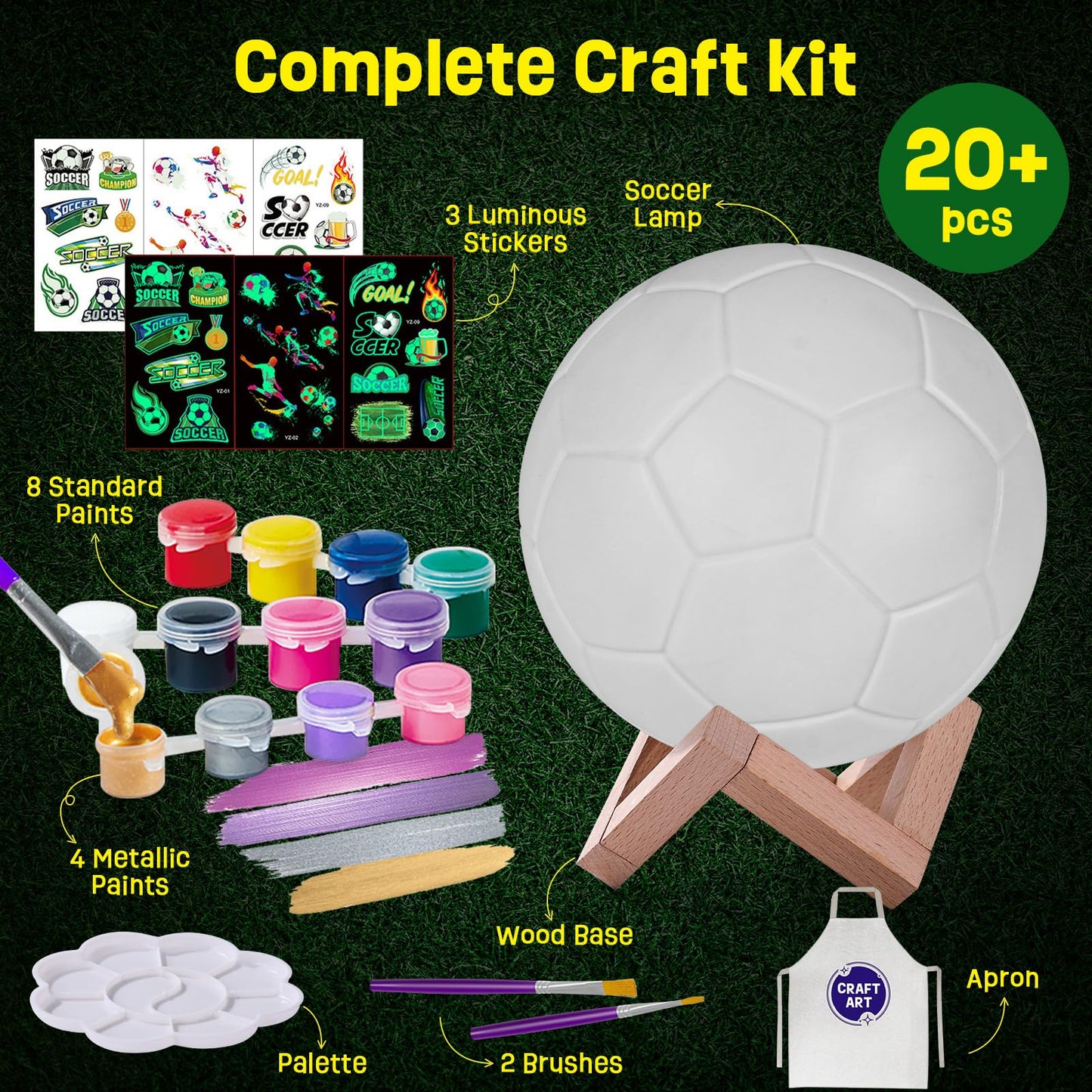 Paint Your Own Soccer Ball Lamp Kit, World Cup Soccer Gifts 3D Night Light, Art Supplies Creativity Arts and Crafts for Kids Ages 8-12, Birthday Gifts for Kids Boys Girls Ages 3 4 5 6 7 8 9 10 11 12+