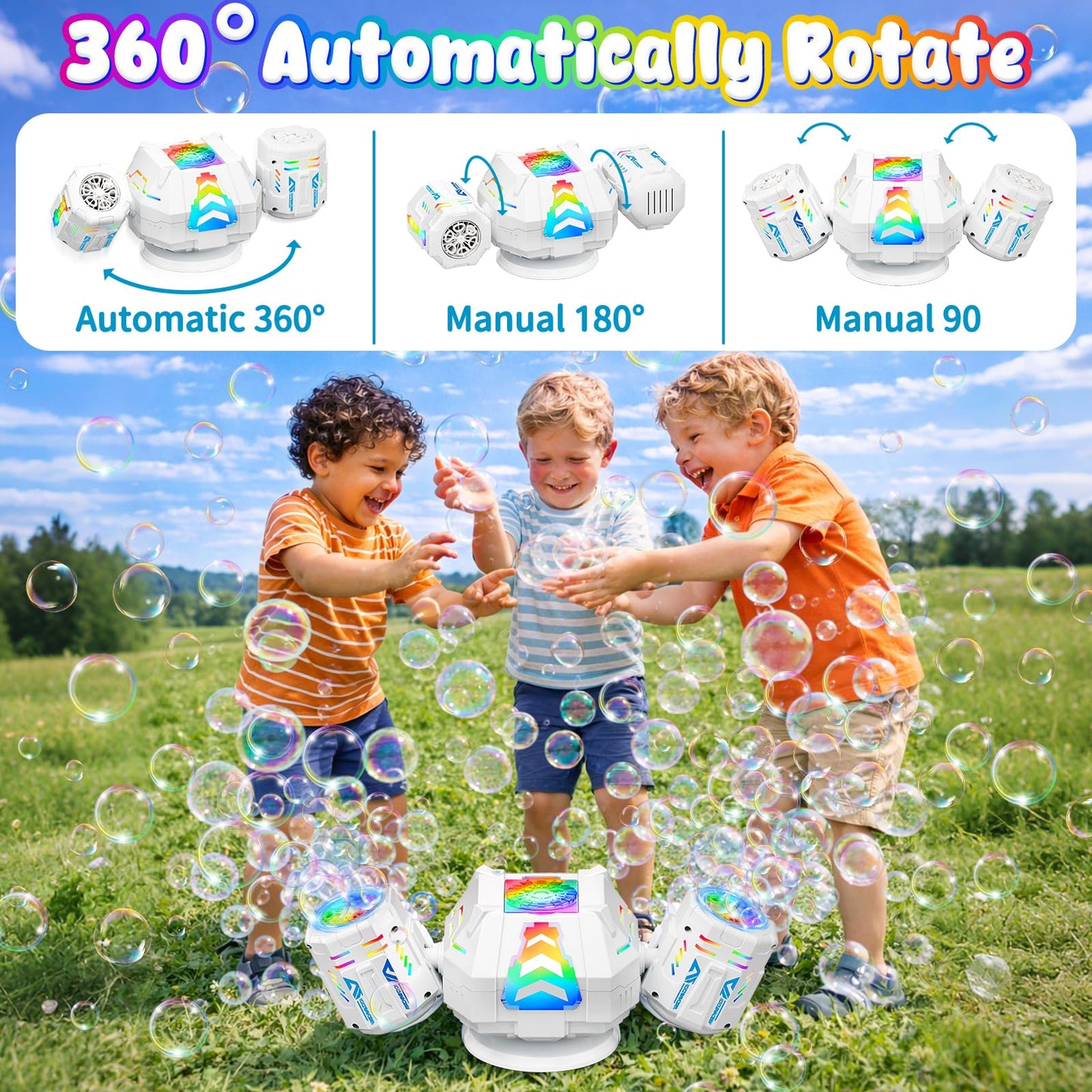 2026 RC Bubble Machine, Rechargeable Bubble Maker with 360°Automatic Rotation & 9 LED Light, 30000+ Bubbles Blower Machine Toys Gifts for Kids, Birthday Parties, Wedding, Indoor, Outdoor Activities
