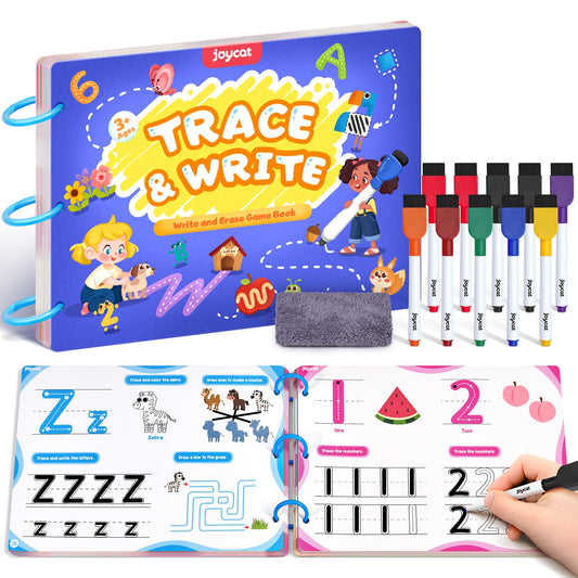JoyCat Preschool Learning Activities 48 Reusable Pages, Handwriting Practice for Kids Toddlers, Tracing Letter Number Workbooks, Educational Autism Busy Book, Learning Gift Toys for 3 4 5 Year Olds