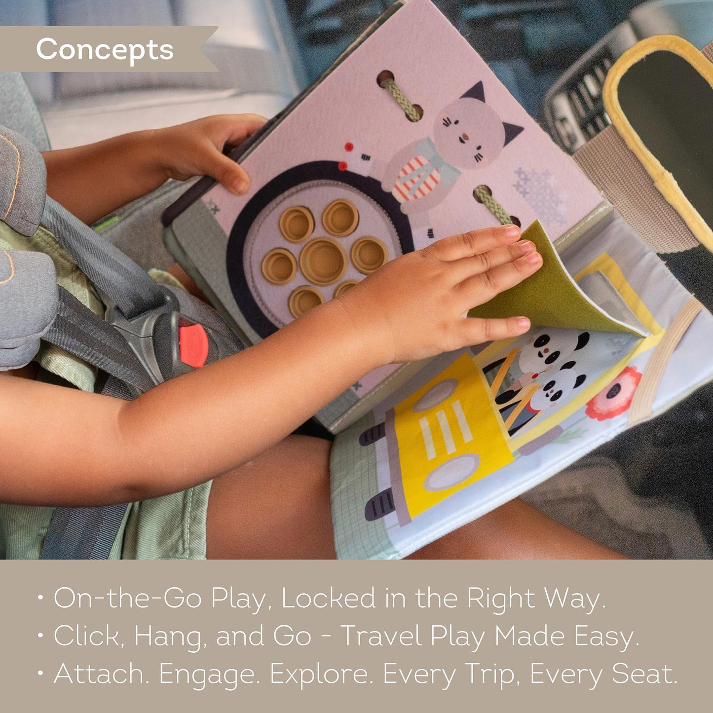 Taf Toys Car seat Toys Busy Book for Toddlers 1-3, Montessori Quiet Activity Books Travel Toy with 15 Activities - Montessori Toys Busy Board for baby - Boy Toys Girl Birthday Gift Travel activity car