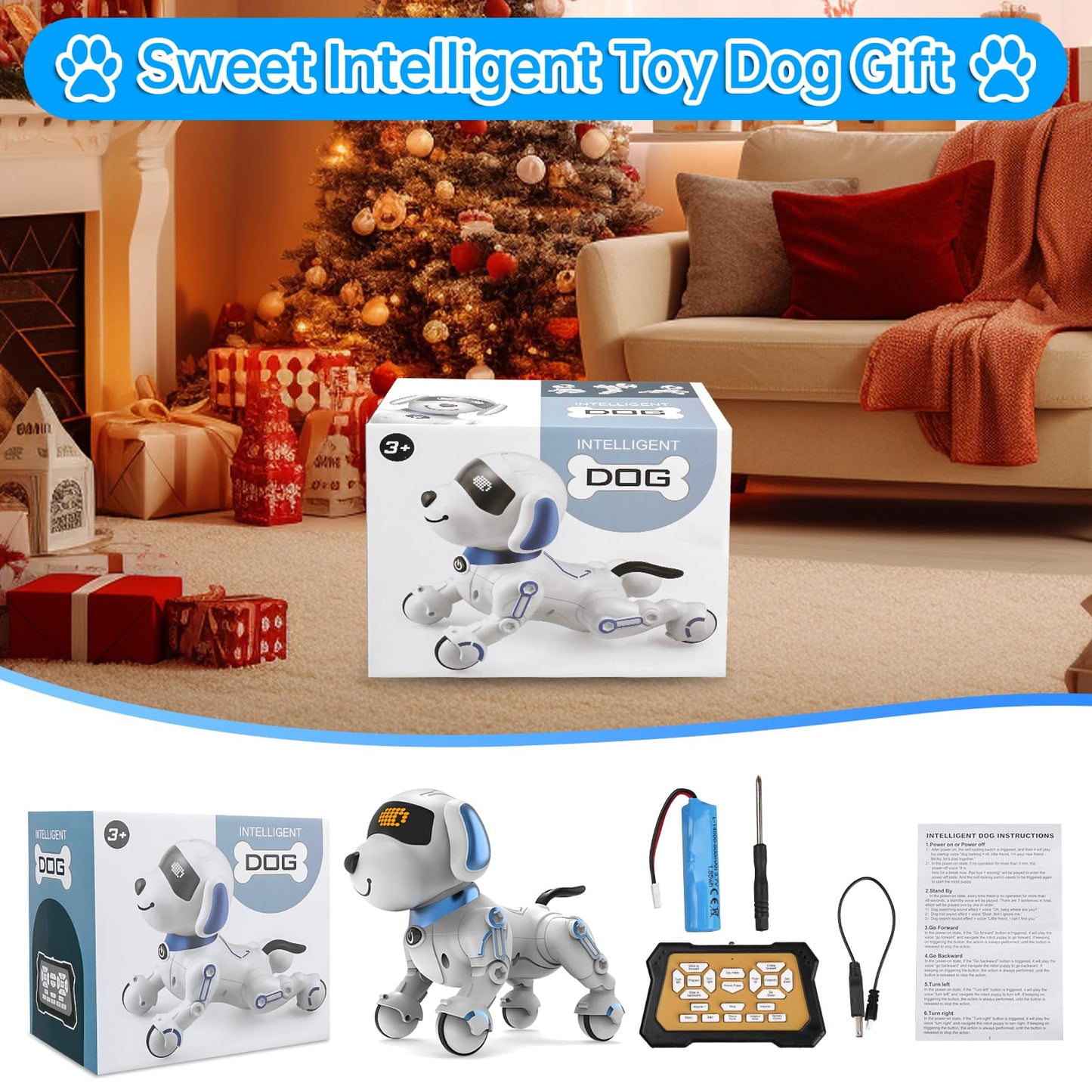 Dwi Dowellin Robot Dog for Kids 8-12,Remote Control Smart Robotic Dogs Pet Puppy Robotic Toy,Interactive Touch Walking Talking Toys for Boys Girls Christmas Birthday Gifts