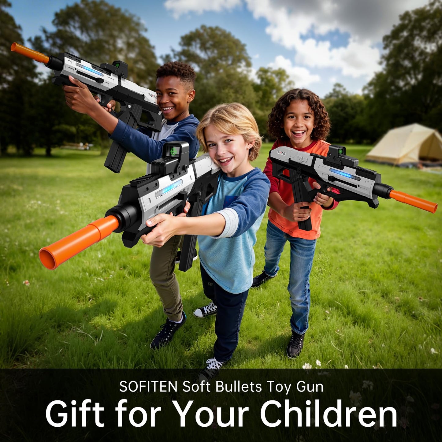 SOFITEN Electric Powerful Toy Gun Automatic Sniper Rifle with Soft Bullet,Equipped with Scope, 2 Extended Magazine(*18), Tactical Vest, Birthday Christmas New-Year Gifts for Kids Boys Teens Adults