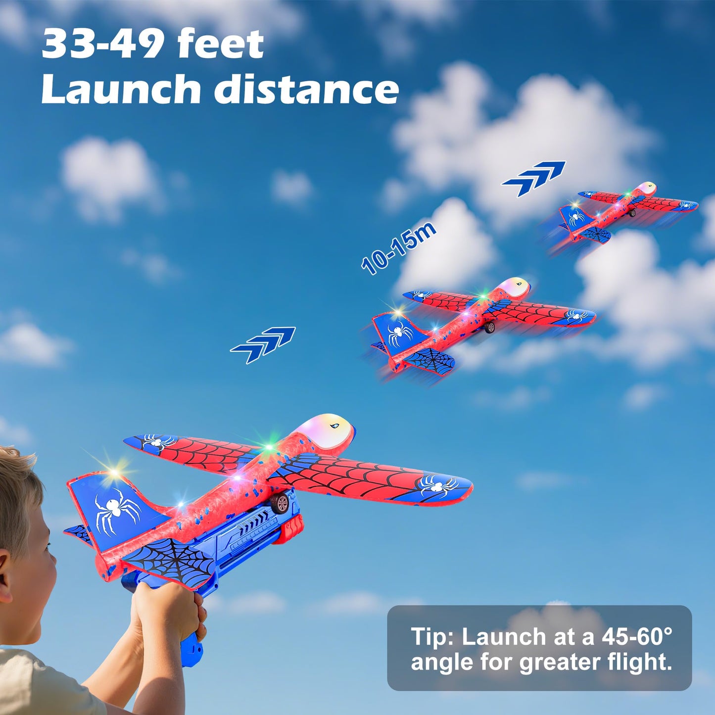 3 Pack Airplane Launcher Toys,12.6" LED Foam Glider Plane,Outdoor Flying Toys Holiday and Birthday Gifts for Kids Ages 4-12