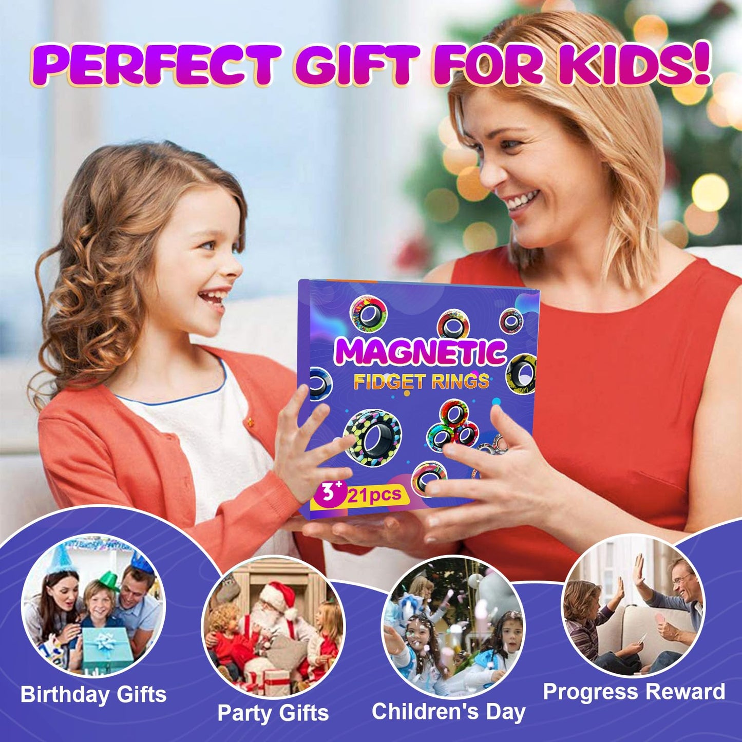 15 Pcs Magnetic Rings Fidget Toys Set Classroom Prizes for Kids Finger Magnet Rings ADHD Anxiety Fidget Spinner Rings for Relief Birthday Present for Adults Teens Kids