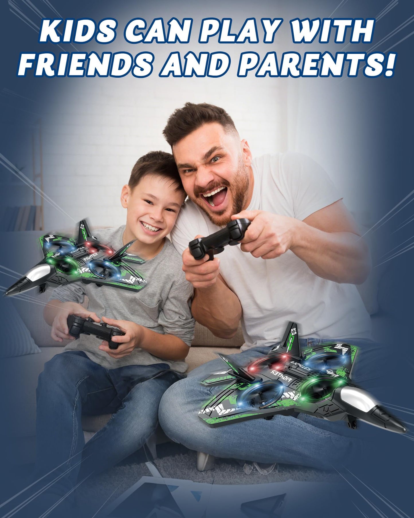 JoyRapt Form RC Plane Drones for Kids, Remote Control Airplane, Aircrafts for Boys and Girls, Jet Helicopter Drones with LED Lights 360° Flip, 2 Rechargeable Batteries (Green)