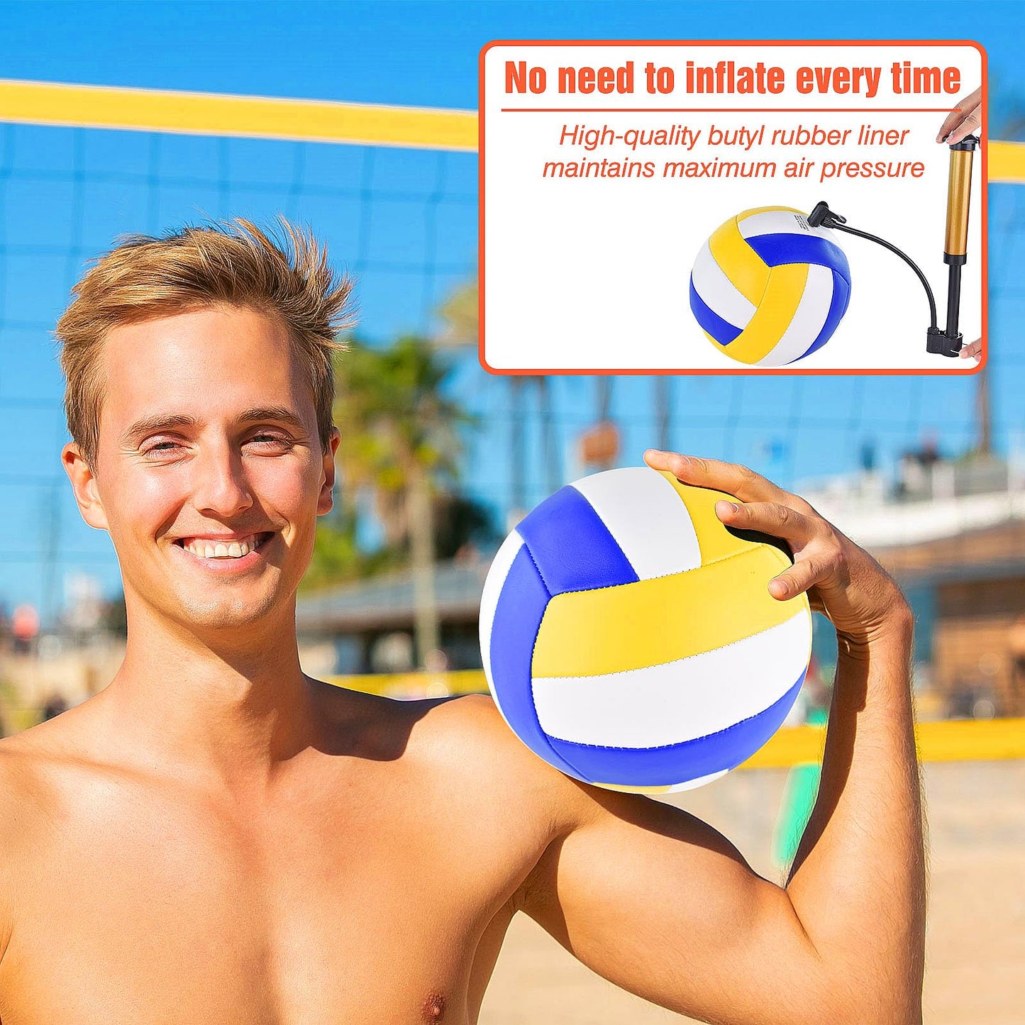 ELKCIP 6 Pack Volleyballs Official Size 5, Soft Bulk Recreational Volley Balls with Pump and Net Bag for Indoor Outdoor Beach Pool Water Sand Game Training Match for Beginner, Yellow