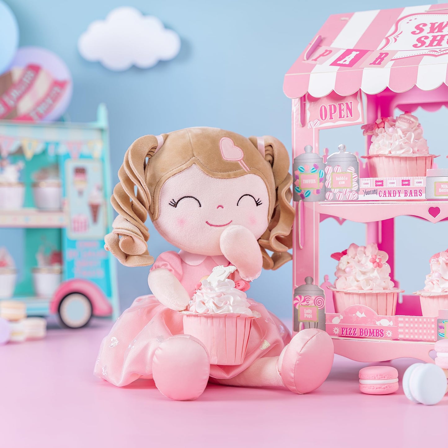 Gloveleya Baby Doll Baby Girl Gifts Plush Curly Kids Girl Toys with Love Toys for Ages 2-4 Toddler Toy Pink