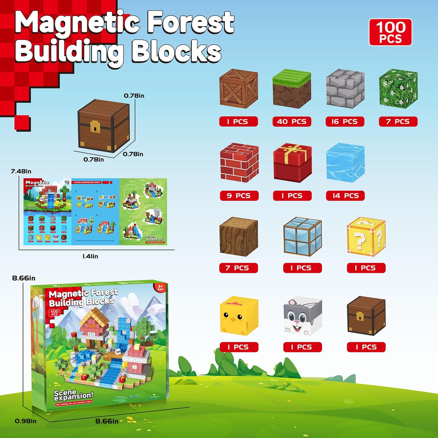 CASRRA Magnetic Blocks 100PCS Magnetic Building Blocks for Kids– Magnet Blocks Cubes Set for Boys Girls 3 4 5 6 7 8 Year Old, Magnetic Cubes Kit, STEM Magnet Building Set