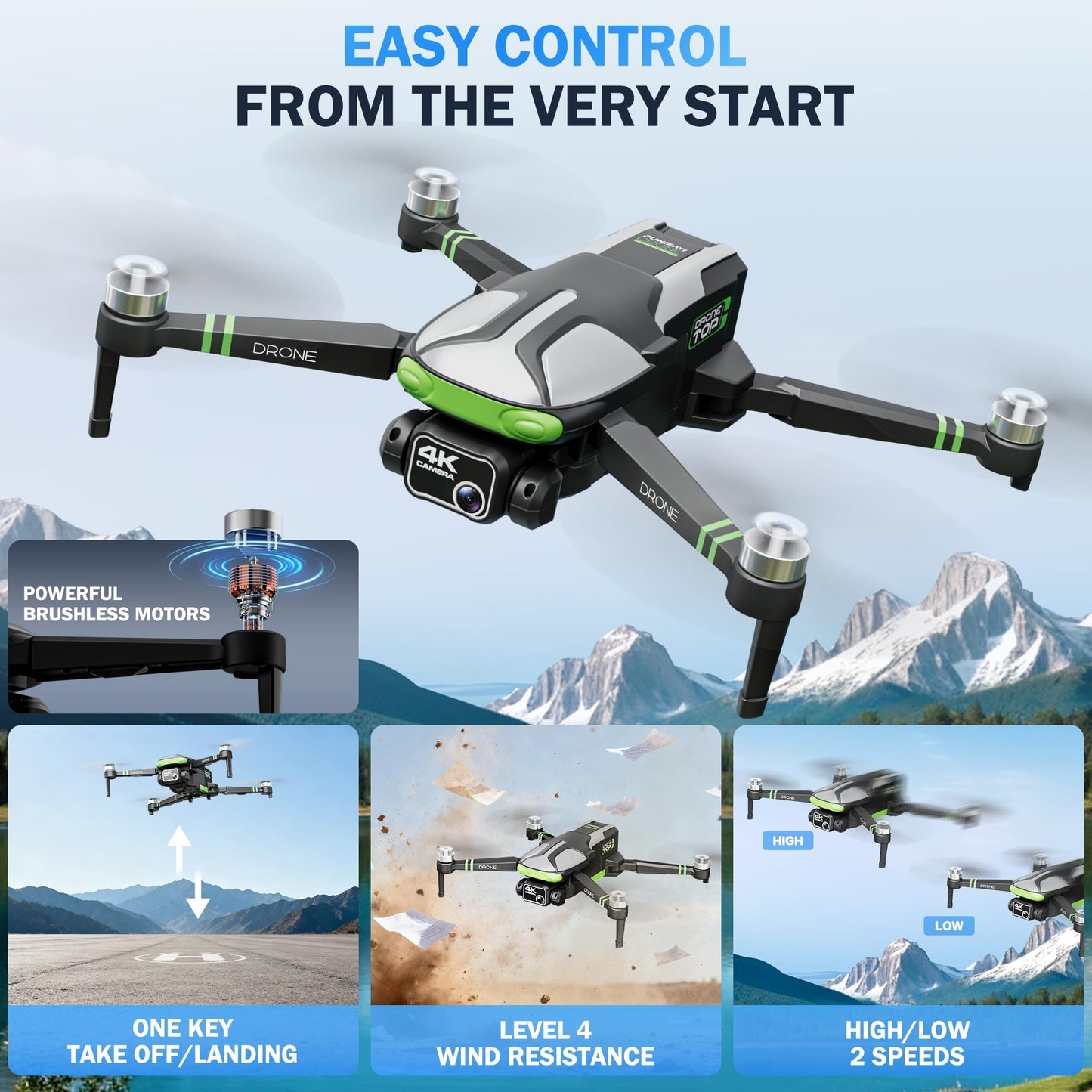 GPS Drones with Camera for Adults 4K, 100-Min Flight Time, 5.7" FPV Screen, Long Range Video Transmission, RC Quadcopter, GPS Follow, Auto Return, Beginner Mode, Foldable RC Drones with 2 Batteries