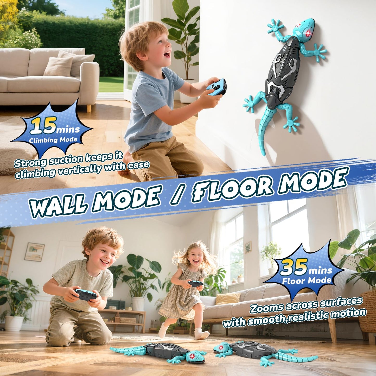 KETIEE RC Wall Crawler Gecko: Wall Climbing Gecko Toy for Kids, Remote Control Climbing Lizard with Led Glowing Eyes, Rechargeable Floor Ceiling Crawling Robot Toy Gifts for Boys Girls 3+Years Old