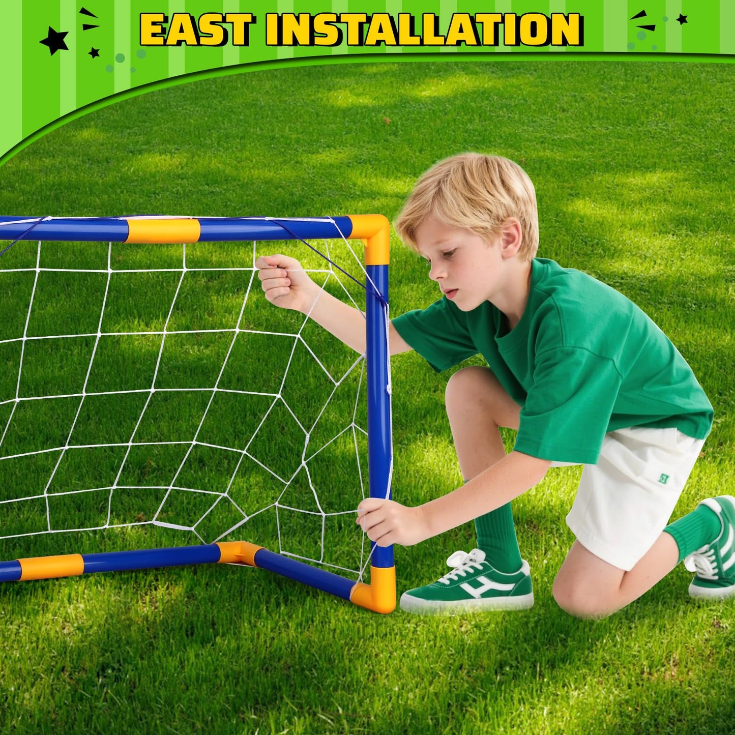 Mini Soccer Goal Set with 3 Ball Pump for Toddler Kid, Small Portable Goals Training Equipment for Garden Indoor Outdoor Backyard, Birthday Gift for Boy Girl Sports Toy Family Game 23" W×18" H×12" D