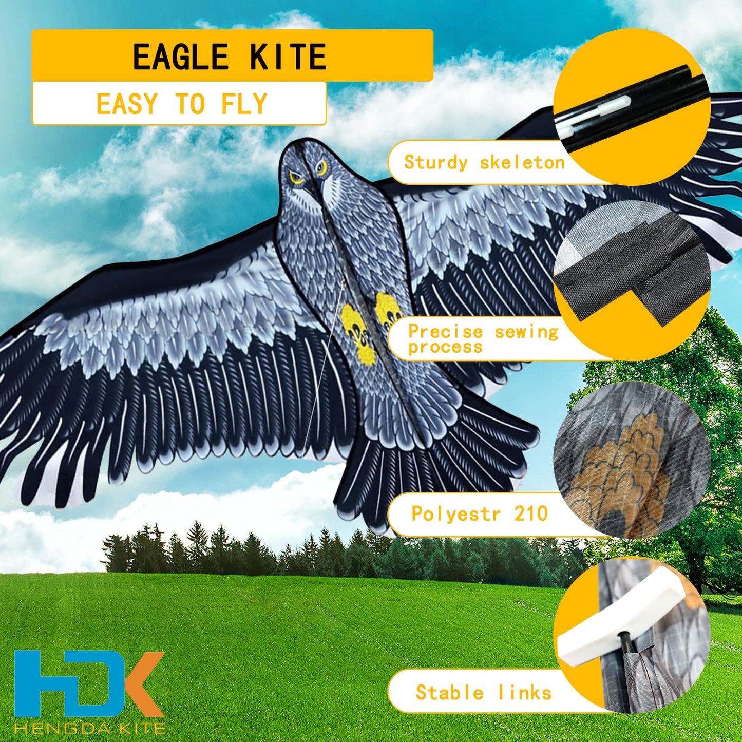 HENGDA KITE-Strong Eagles!Huge Beginner Eagle Kites for Kids and Adults.74-Inch