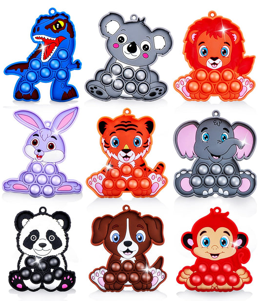 9PCS Animal Pop Fidget Toys, Sensory Fidget Toys for Kids Toddlers, Airplane Car Travel Activities Essential, Birthday Gifts for Boys Girls, Fidgets for Classroom
