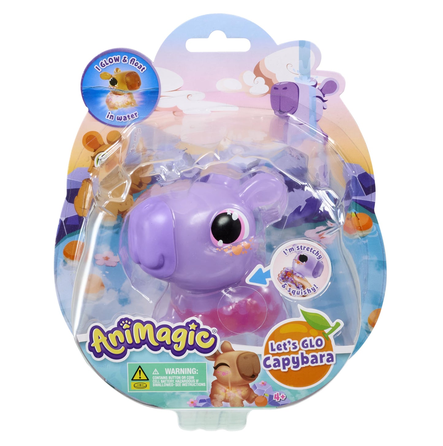Animagic Let's Glo Capybara Purple | Squishy Water Toy Floats and Glows | Ages 4+