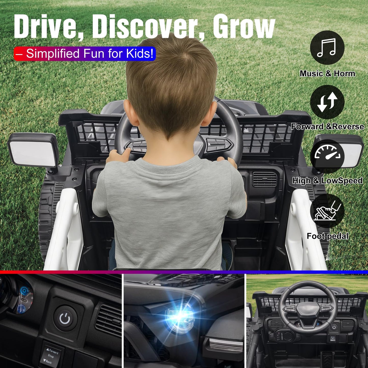TRINEAR 12V Ride on Car with Parent Remote Control, Toddler Police Electric Car with Spring Suspension, LED Lights & Music Player - Safe Battery Toy for Kids, Christmas & Birthday Gift