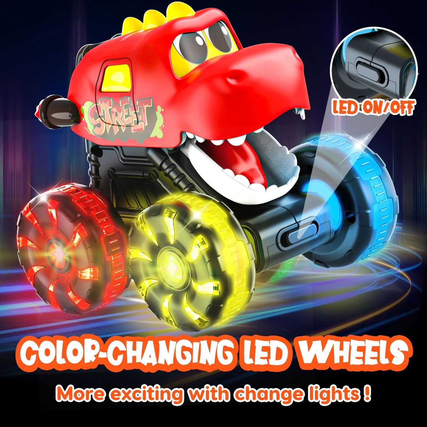 Monster Truck Toys Dinosaur Cars for Toddlers 1-3, Press and Go Cars Truck Toys for 1 2 3 4 5 Year Old Boys Girls Gift, Light Up Boy Toy Dinosaur Cars for 2 3 4 One Two Year Old Boy Birthday Gifts
