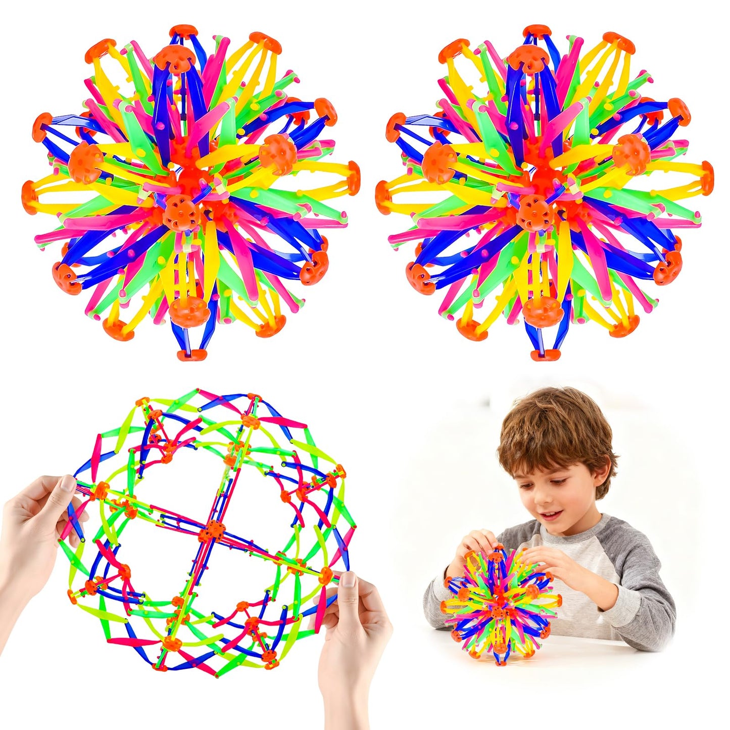 AGSIXZLAN 2Pcs Collapsible Expandable Breathing Expanding Balls Toy - More Than Doubles in Size from 6" to 12",Magic Sensory & Fidget Sphere Toy for Kids and Adults Play,Autism, Anxiety,Yoga -ADHD