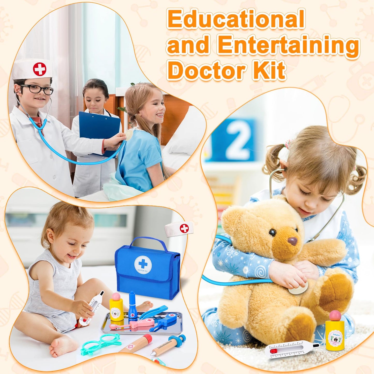 BGdoyz Doctor Kit for Toddlers 3-5, Doctor Kit for Kids with Medical Storage Bag & Real Stethoscope, Doctor Costume for Pretend Play, Birthday Gift for Girls Boys