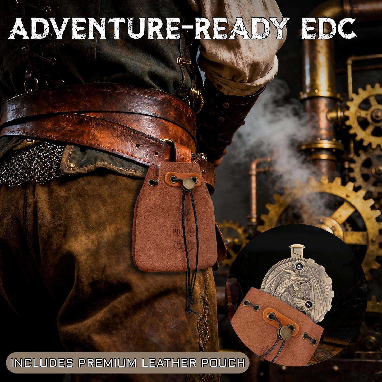 MinZerTRPG Roulette Dice 3.0 – Steampunk Dragon Spinner Dice for DND | 7-in-1 Metal Tabletop RPG Dice Set with Pouch | EDC Gadget Gift for Dice Goblins, DM & Fantasy Engineers (Steampunk Dragon A)