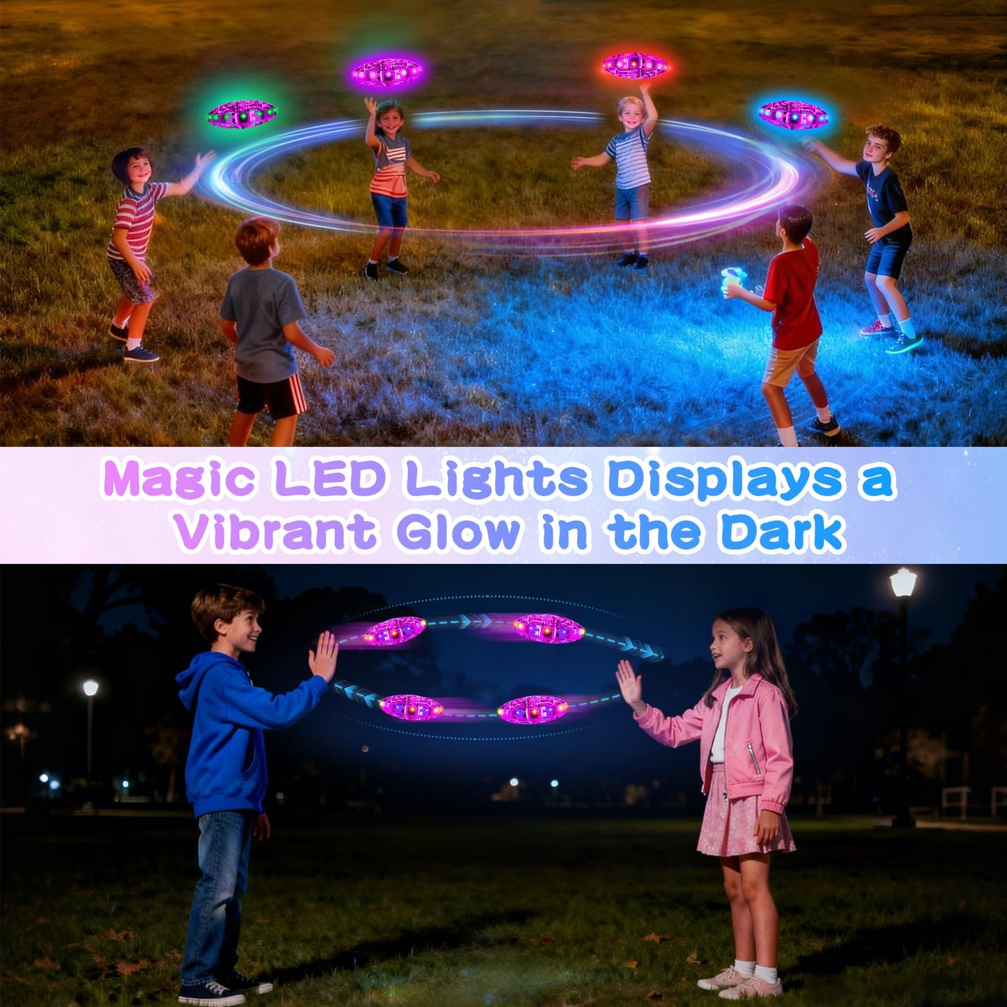 Vantexi Drone for Kids, 2026 Upgrade Flying Toys with LED, Hover Boomerang Mini Drone, Hand Operated UFO Flying Orb Ball, Christmas Birthday Gifts for 6 7 8 9 10 11 12+ Girls Indoor Outdoor (Purple)