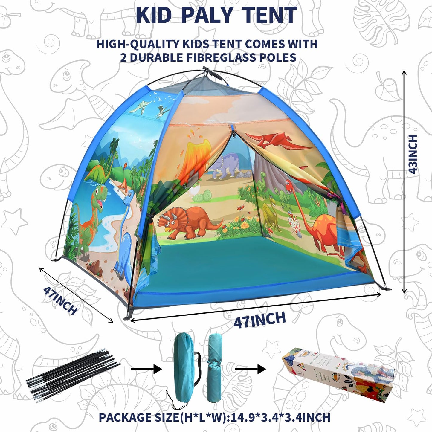 Mnagant Kids Play Tents,the World of Dinosaurs Tents for Kids Indoor/Outdoor fun, Dinosaurs Dome Playhouse for Boys & Girls,Durable and Breathable Premium Material, Perfect Kid’s Gift- 47" x 47" x 43"