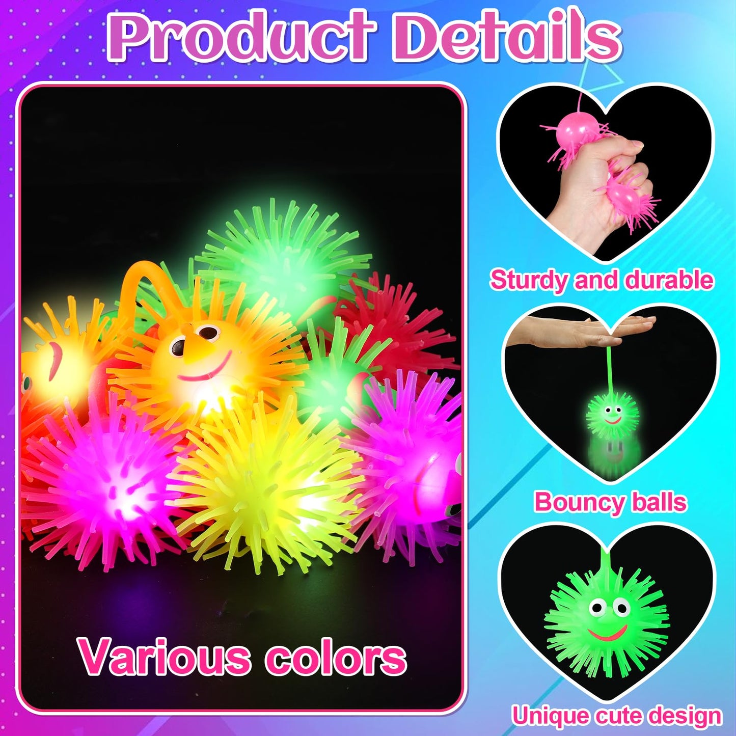 ClassyWhimsy 12PCS Light Up Balls for Kids 3.4 inch Puffer Bouncy LED Ball Flashing Sensory Glow in The Dark Toys Bulk Party Favors for Easter Basket Gifts Classroom Stuffer Sprizes Pinata Fillers