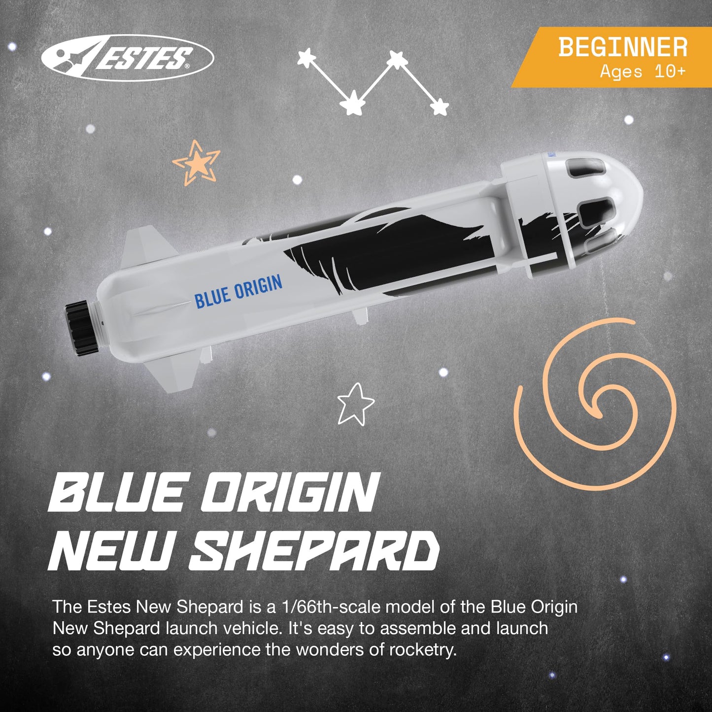 Estes 2198 Blue Origin New Shepard Rocket-Building Kit, Beginner Flying-Rocket-Model Kit for Ages 10+
