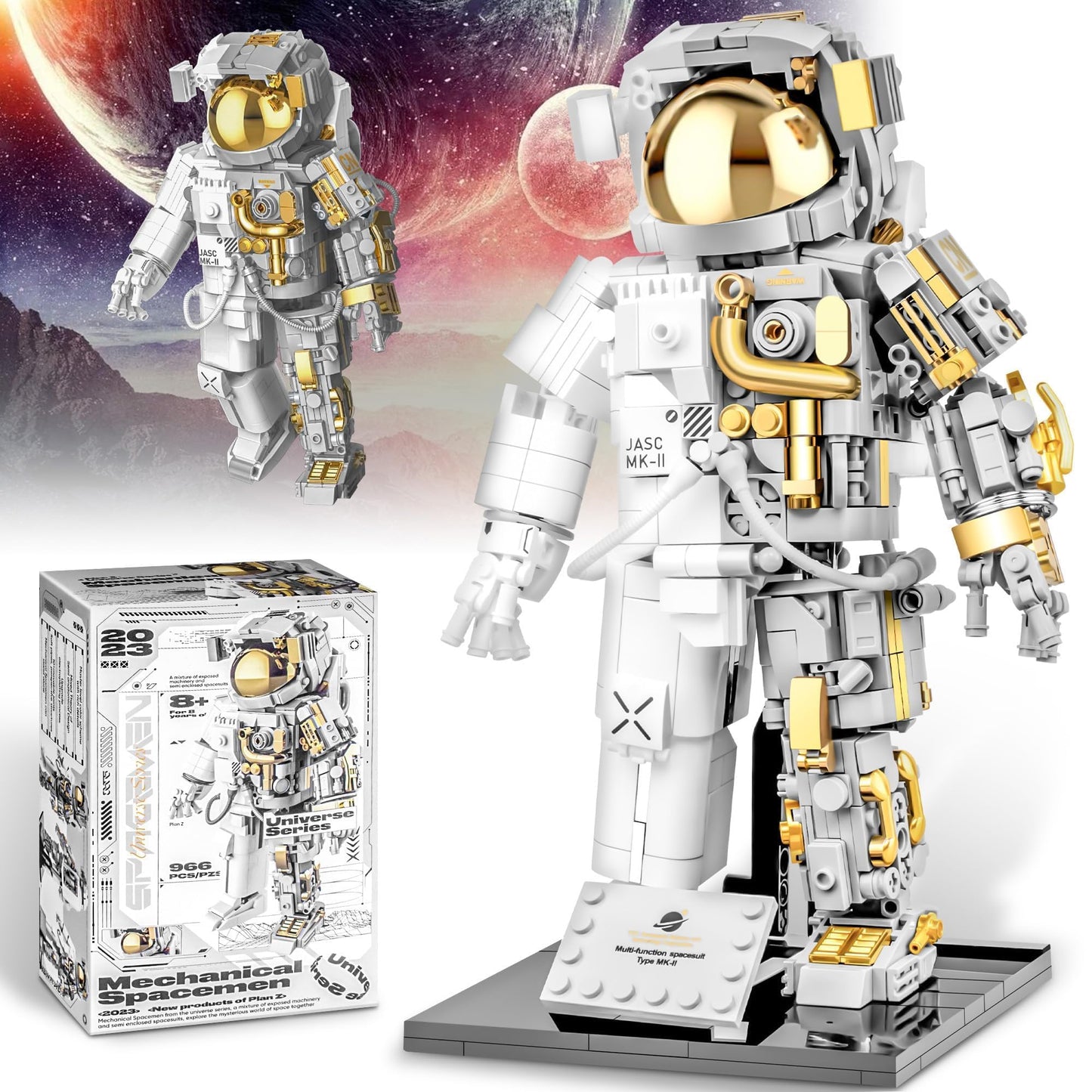 blast orby Space Astronaut Building Block Set, 966 Pcs Astronaut Building Set for Adults, Space Building Kit Toys Gifts for Kids 8-14 with Display Stand