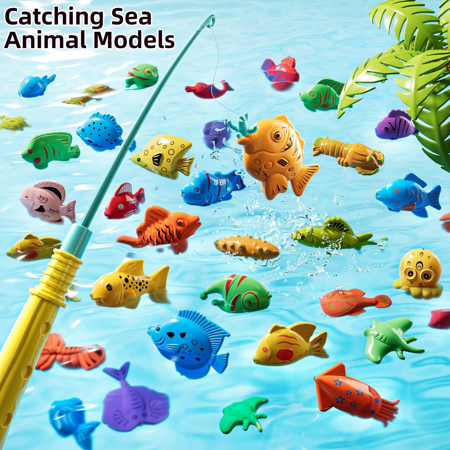 JUKUDAHU Magnet Fishing Game for Kids 3 4 5 6 7 8 Years Old - Pool Bath Toys for Toddlers, Pole Rod Net, Floating Fish Toys, Outdoor Party Toys for Boys Girls Kids Age 3-8 8-12 Year Old