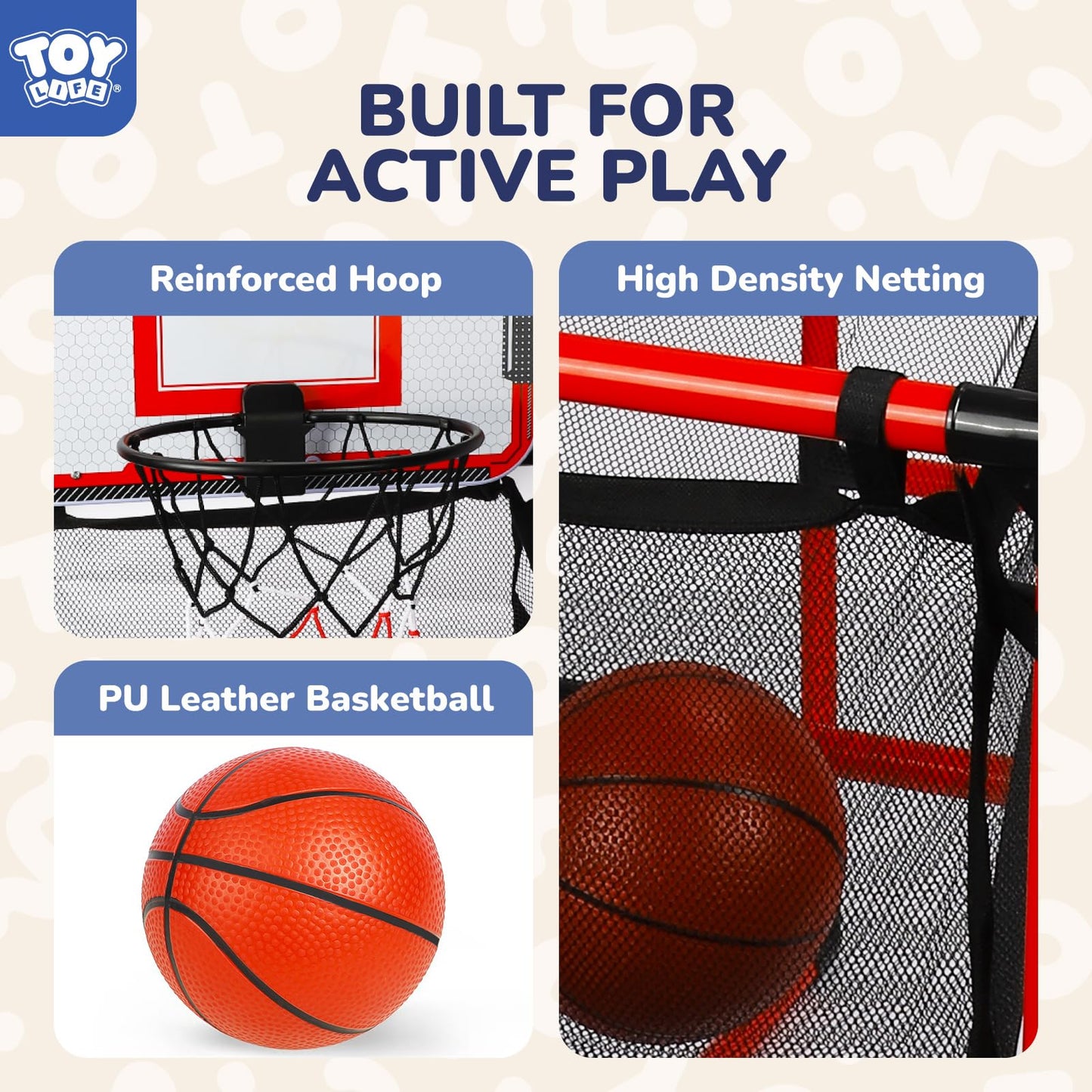 TOY Life Arcade Basketball Game Set Height Adjustable Easy Set Up with 4 Balls and Hoop Game for Kids 3 to 12 Years Old Indoor Outdoor Sport Play, Air Pump Included, Toys for Boys 5-7 Competition