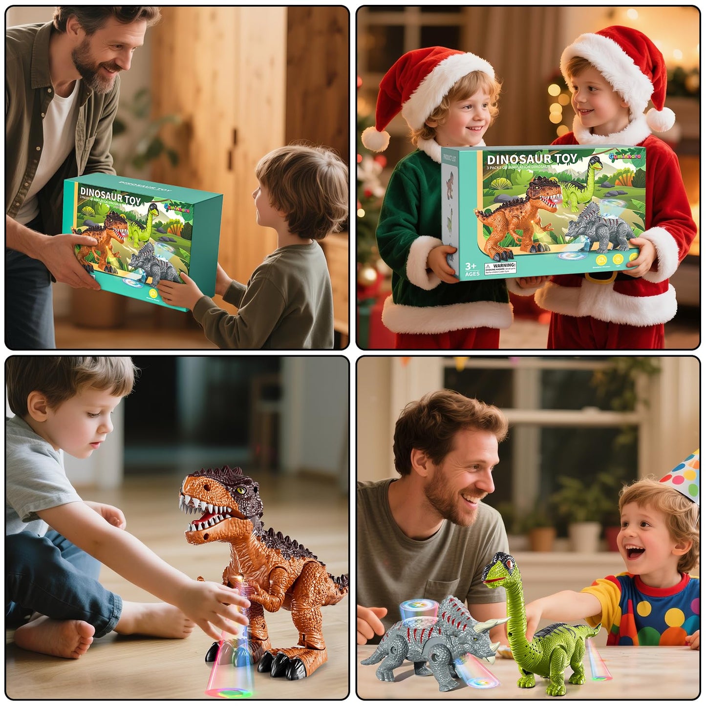 3 Pack Walking Dinosaur Toys for Kids 3-5 5-7 Years Old, Simulated Tyrannosaurus Brachiosaurus Triceratops with Sound & Light, Birthday Gifts Dino Toy for Toddlers Boys Girls 3 4 5 6 7 8 Years