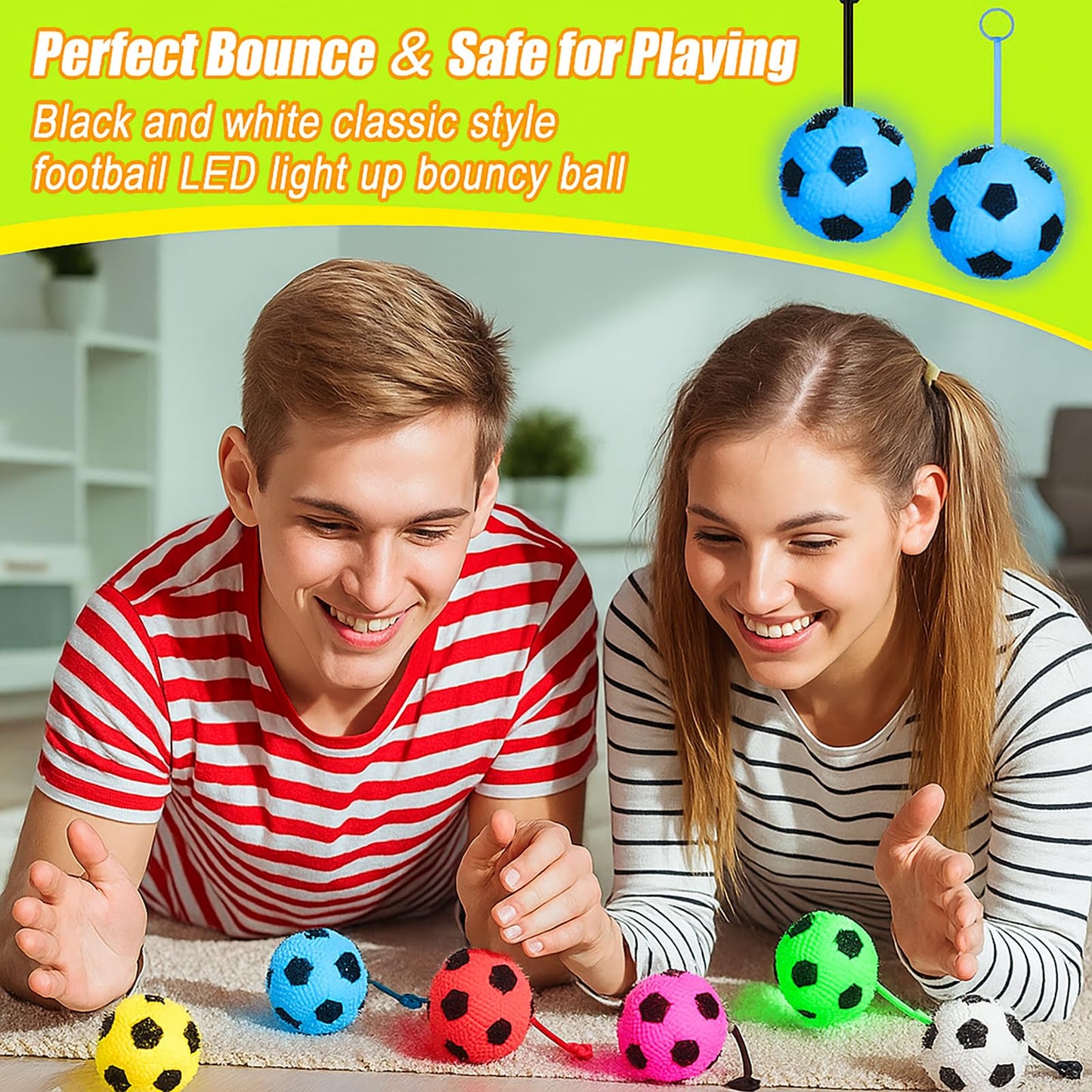 Sotiff 36 Pcs Light up Stress Soccer Ball Bulk Bouncy LED Flashing Squeaky Sensory Ball with Rope Rubber for Carnival Gifts Glowing Birthday Party Favors Valentine Gift Exchange Goodie Bag Grad Gift