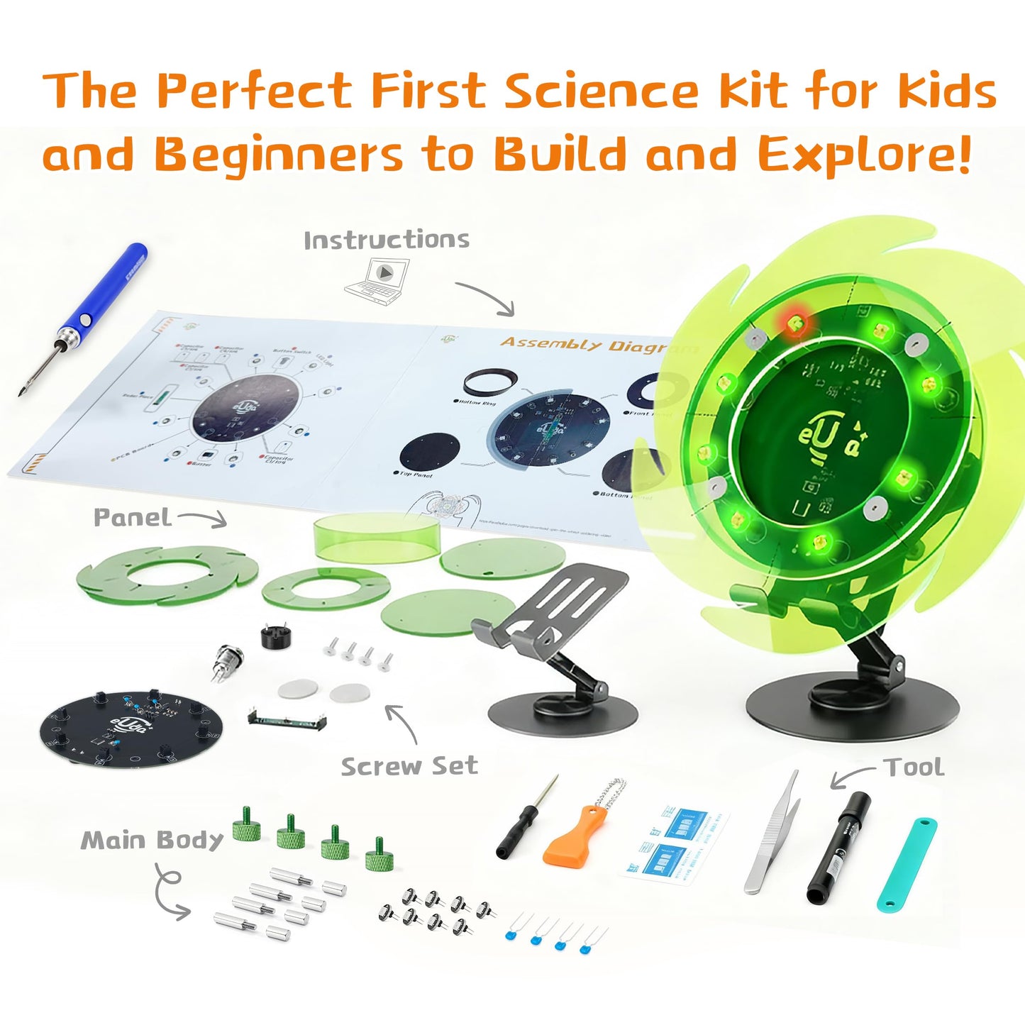 eUda+ STEM Interactive Lucky Wheel for 12-14-16-18+ Craft Kits for Teens 14-16 Stem Build Kits Ages 15-18 Physics Kits for 13-15 Year Old Soldering Practice Kit for Beginners (Soldering Version, RFG)