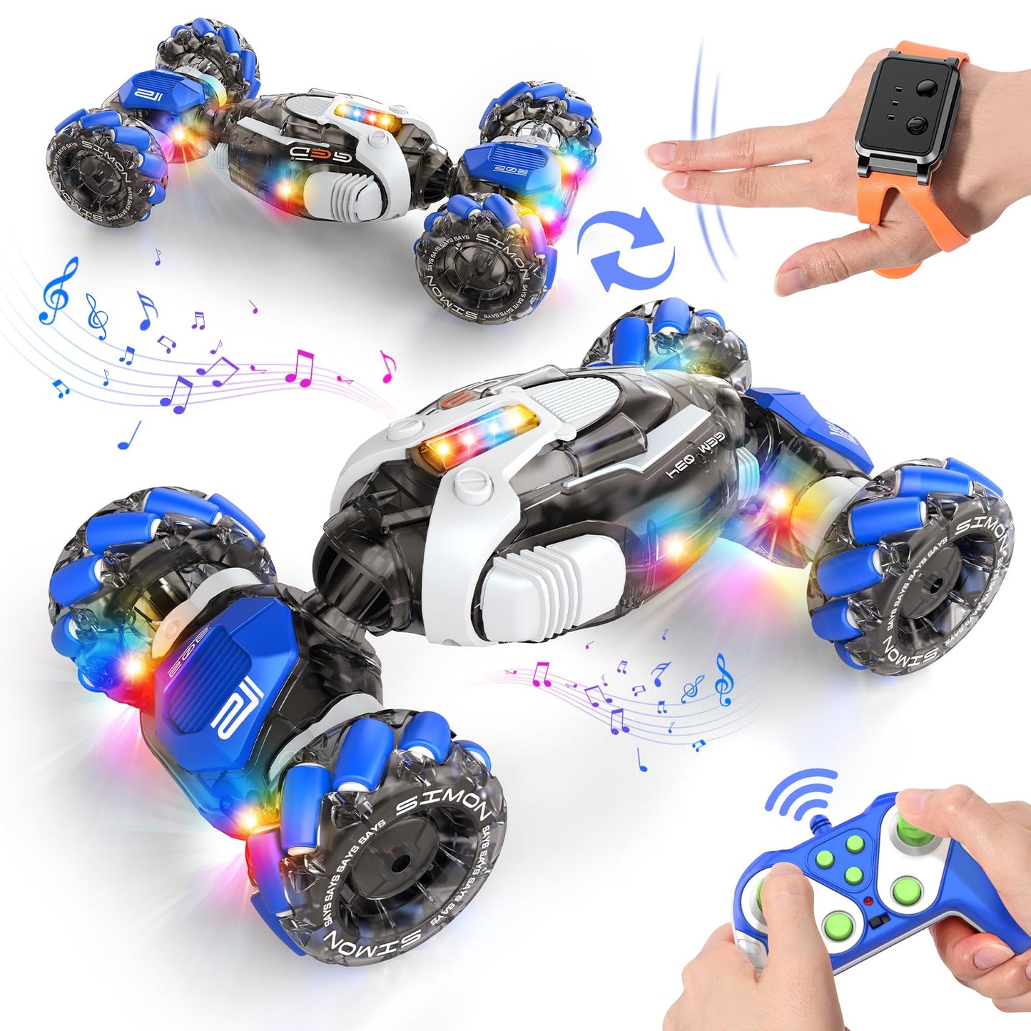Nicella Remote Control Car, RC Toys Gifts for 6 7 8 9 10 11 12 Year Old Boys Girls - 360° Rotating 4WD Gesture Sensing RC Sunt Car with Lights & Music - Cool Birthday Gifts for Kids