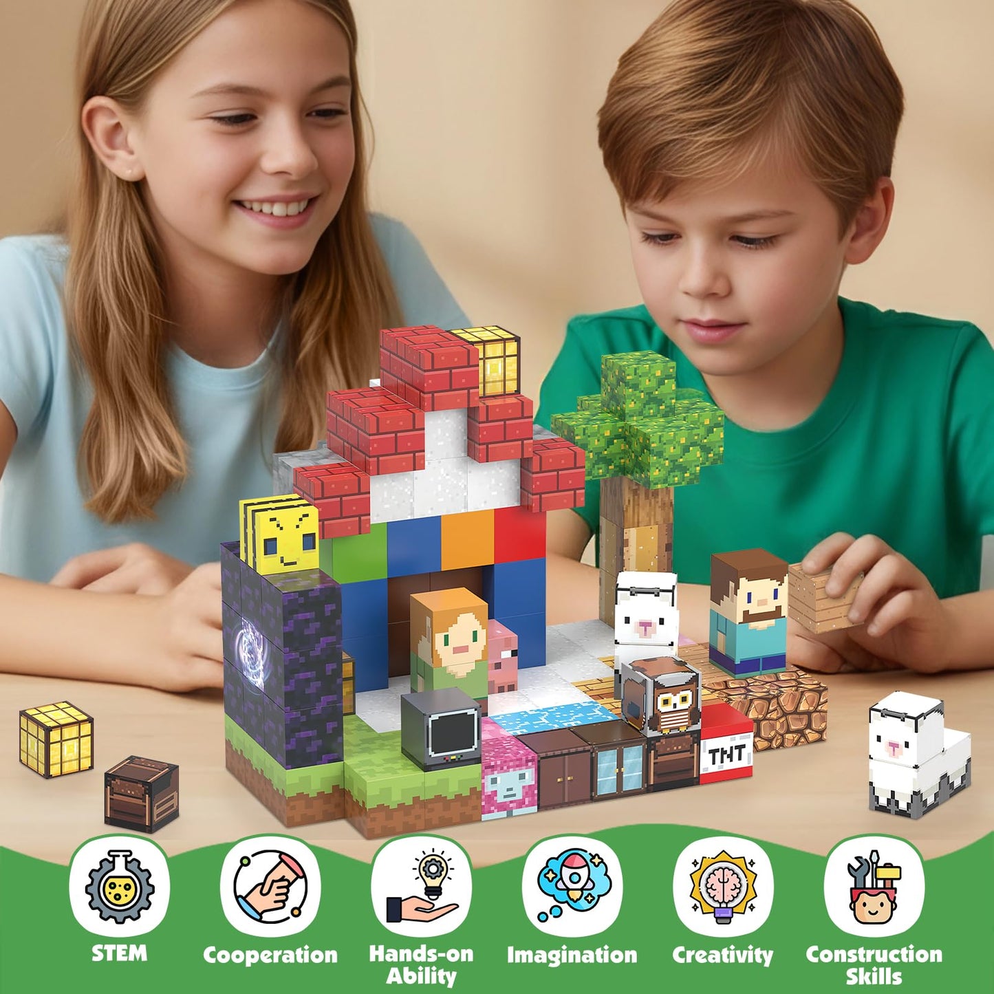 cuuanpuwat Magnetic Blocks - 120 PCS 0.8 Inch Magnetic Building Blocks, Cute Dog Magnet Cube Stacking Toys for Kids Age 3+, STEM Montessori Sensory Construction Set for Boys & Girls