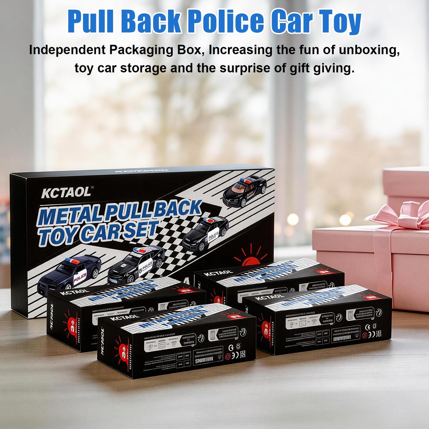 1/36 Metal Diecast Police Car Toy Set,4 Pack Police Pull Back Toy Cars with 3 Opening Doors & 1 Hood Model Boys Cars Toy for Kids Ages 3 4 5 6 7 8 9 10 11 12 Years Old