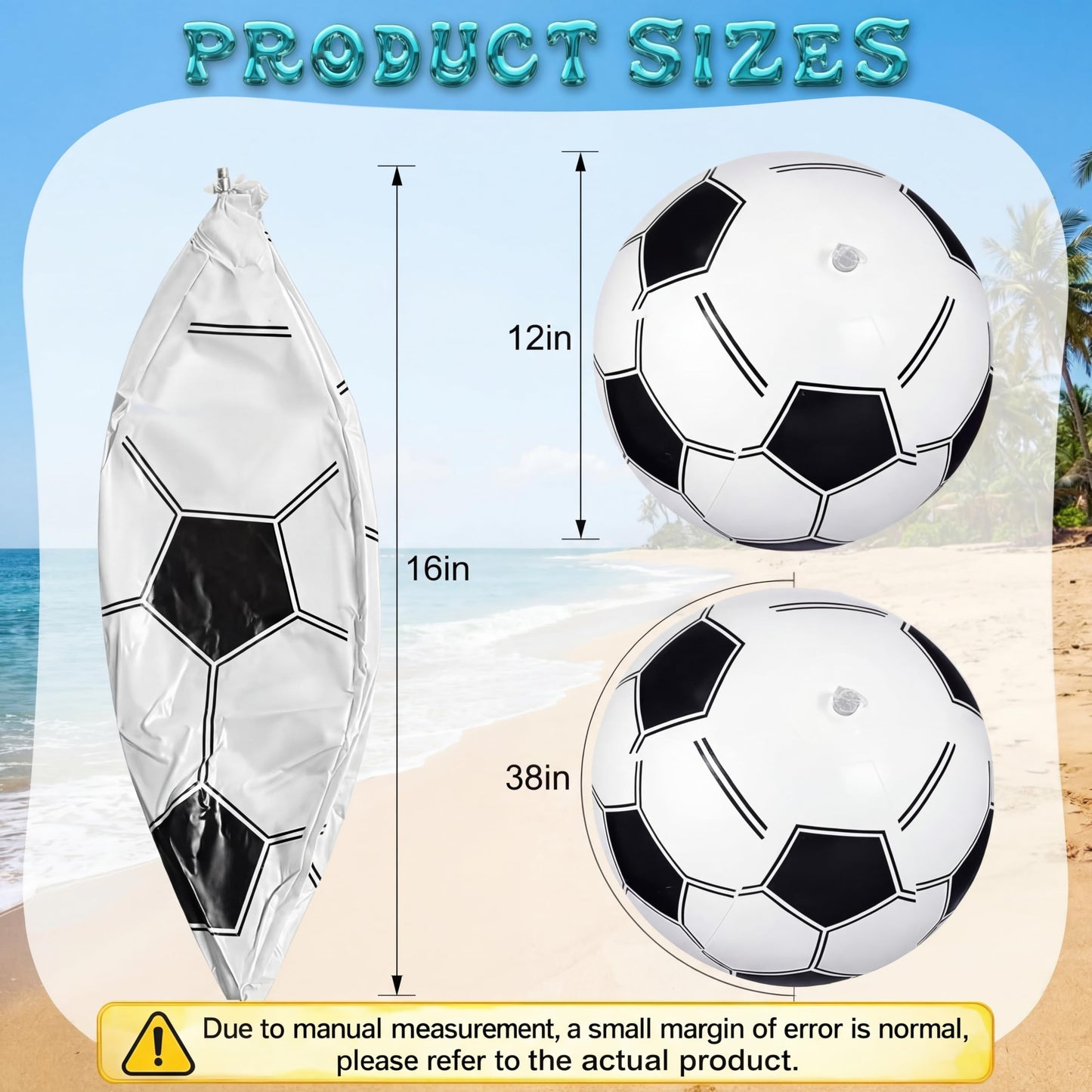 Chivao 12 Pack 16 Inch Soccer Beach Ball Inflatable Beach Ball Bulk Giant Pool Toys Blow up Swimming Pool Toys for Summer Indoor Outdoor Water Games Birthdays Party Favor Goodie Bags Stuffers