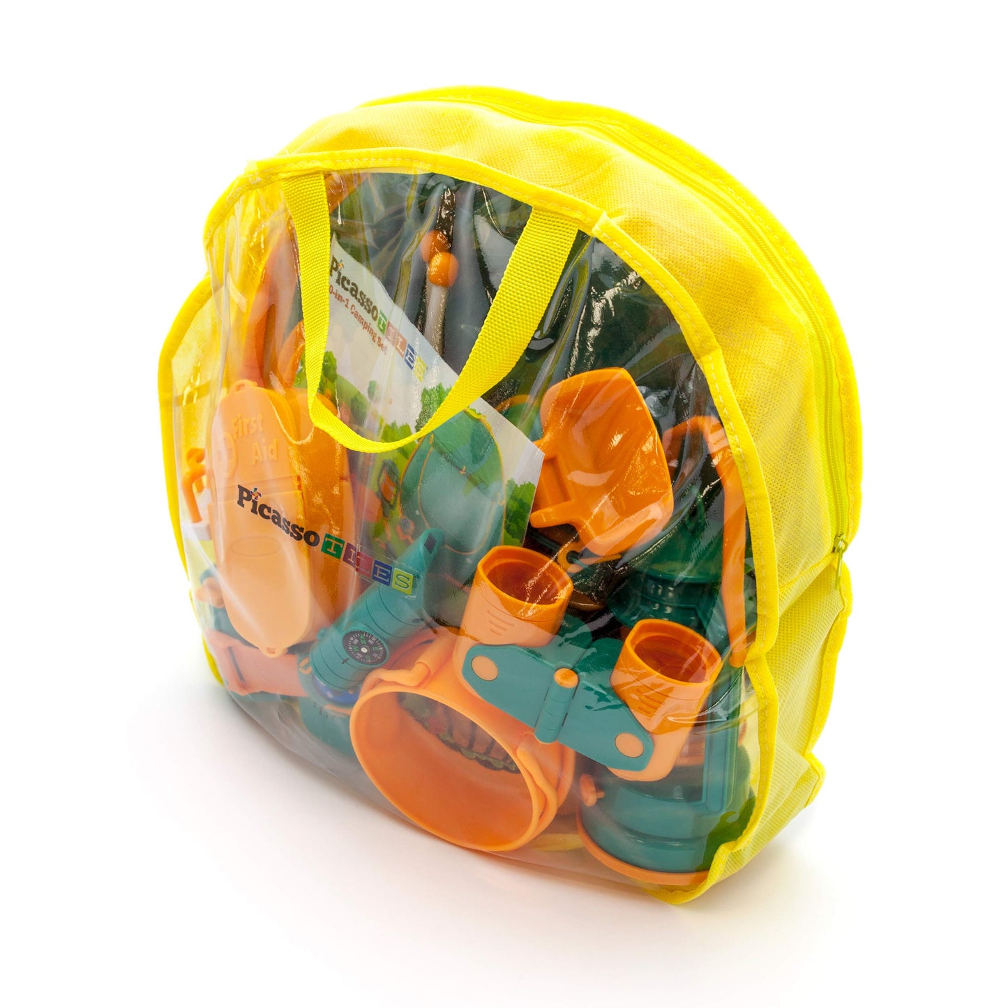 PicassoTiles PTC20 20 Piece Camping Gear Tools Adventure Set Including Walkie Talkie, Camping Tent, Binoculars, Watch, Compass & Whistle, Stove, and Other Camp Tools