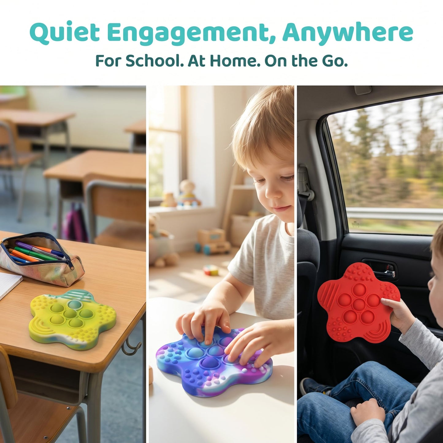 12Pcs Mini RandomColor Pop Fidget Toys Set - Dual Function Sensory Stone Texture Center with Bubbles, Premium Silicone Fidget Set Autism Stress Relief,Calming Toys forStudents, Birthday Party Favors